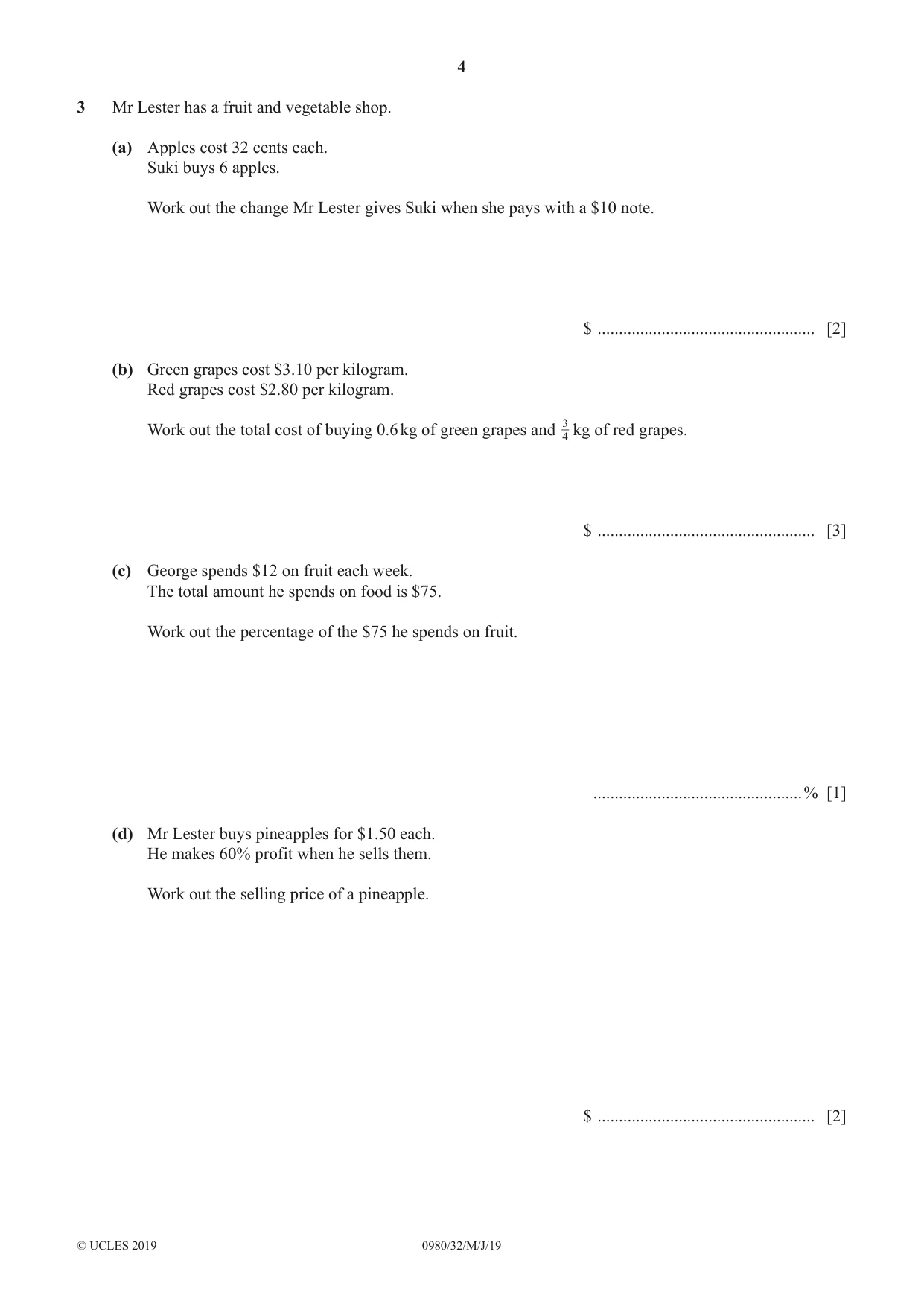Cambridge IGCSE Mathematics (9-1) 0980 2019 May/June Paper 3 · Variant 2 question paper, page 4 of 16