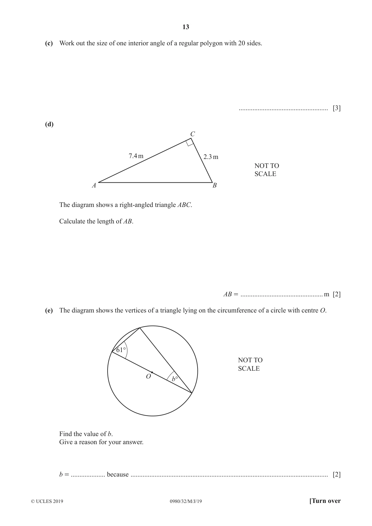 Cambridge IGCSE Mathematics (9-1) 0980 2019 May/June Paper 3 · Variant 2 question paper, page 13 of 16