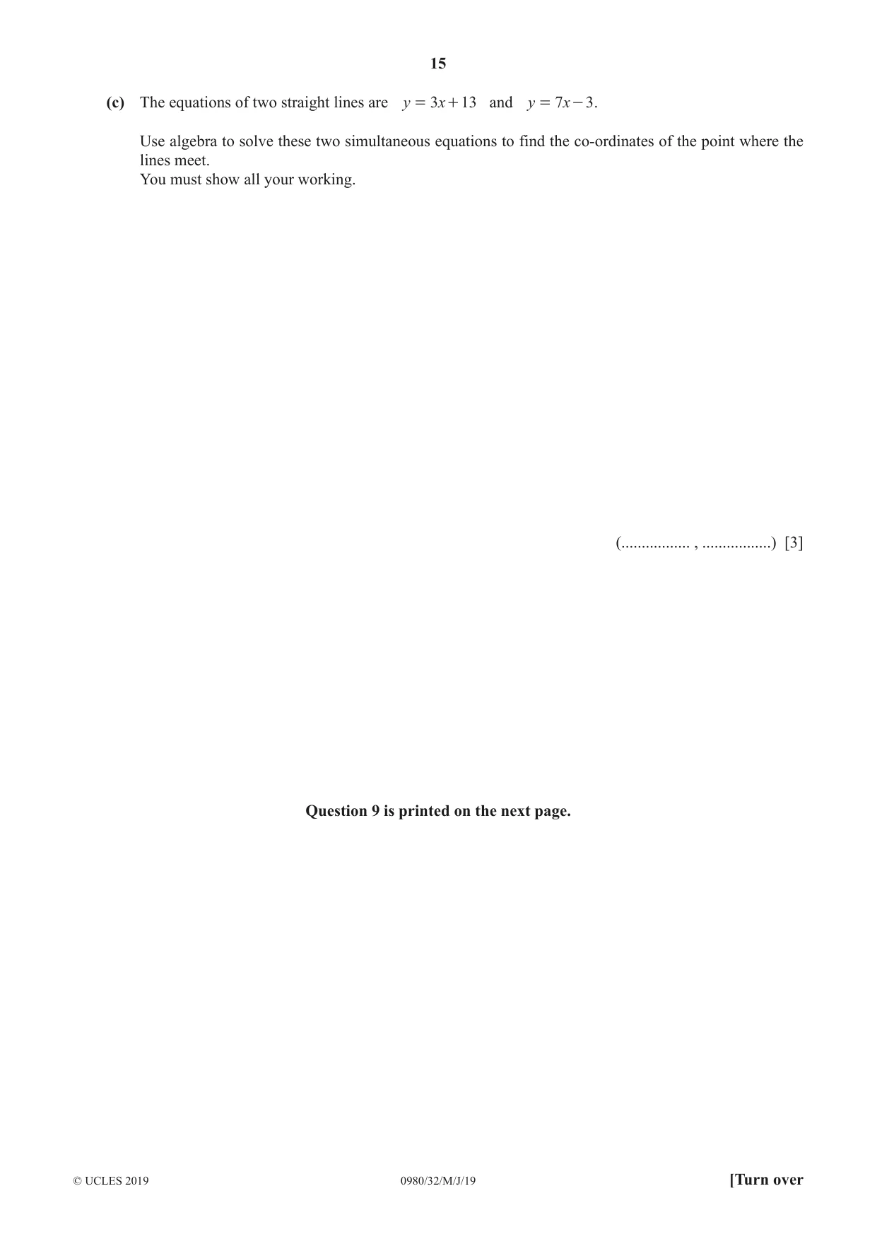 Cambridge IGCSE Mathematics (9-1) 0980 2019 May/June Paper 3 · Variant 2 question paper, page 15 of 16