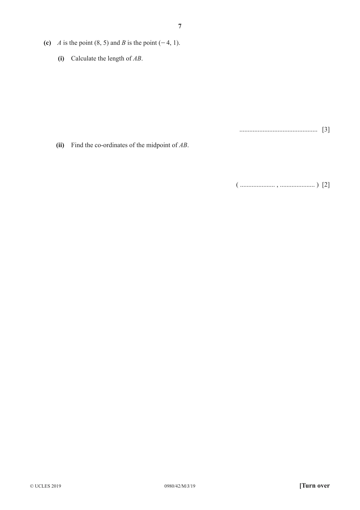 Cambridge IGCSE Mathematics (9-1) 0980 2019 May/June Paper 4 · Variant 2 question paper, page 7 of 20