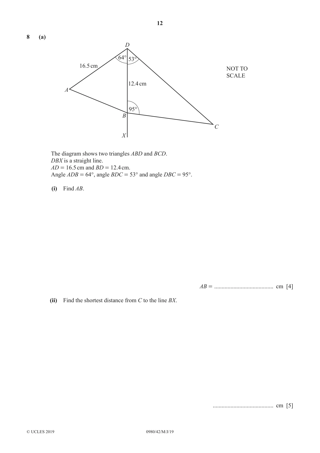 Cambridge IGCSE Mathematics (9-1) 0980 2019 May/June Paper 4 · Variant 2 question paper, page 12 of 20