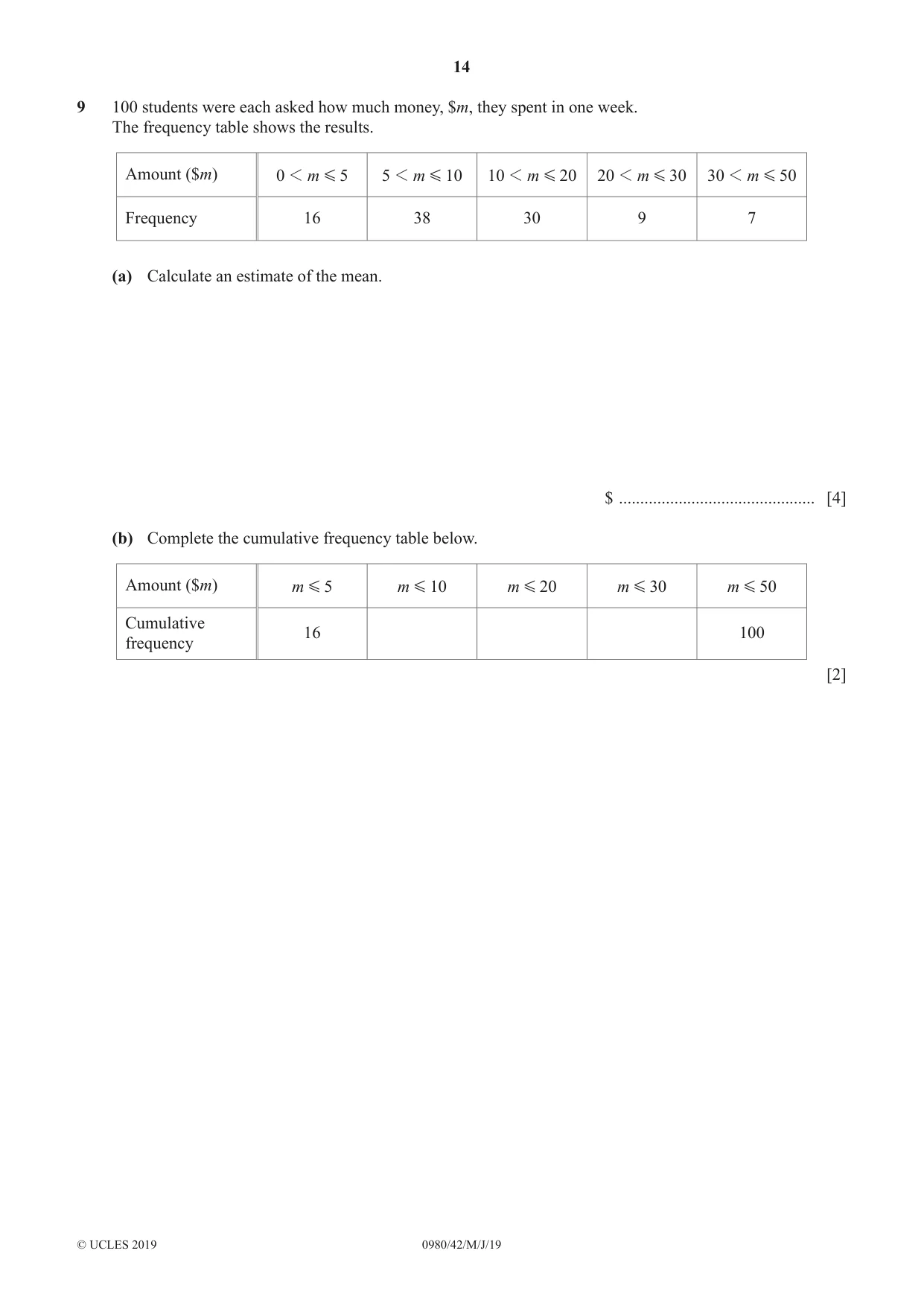 Cambridge IGCSE Mathematics (9-1) 0980 2019 May/June Paper 4 · Variant 2 question paper, page 14 of 20