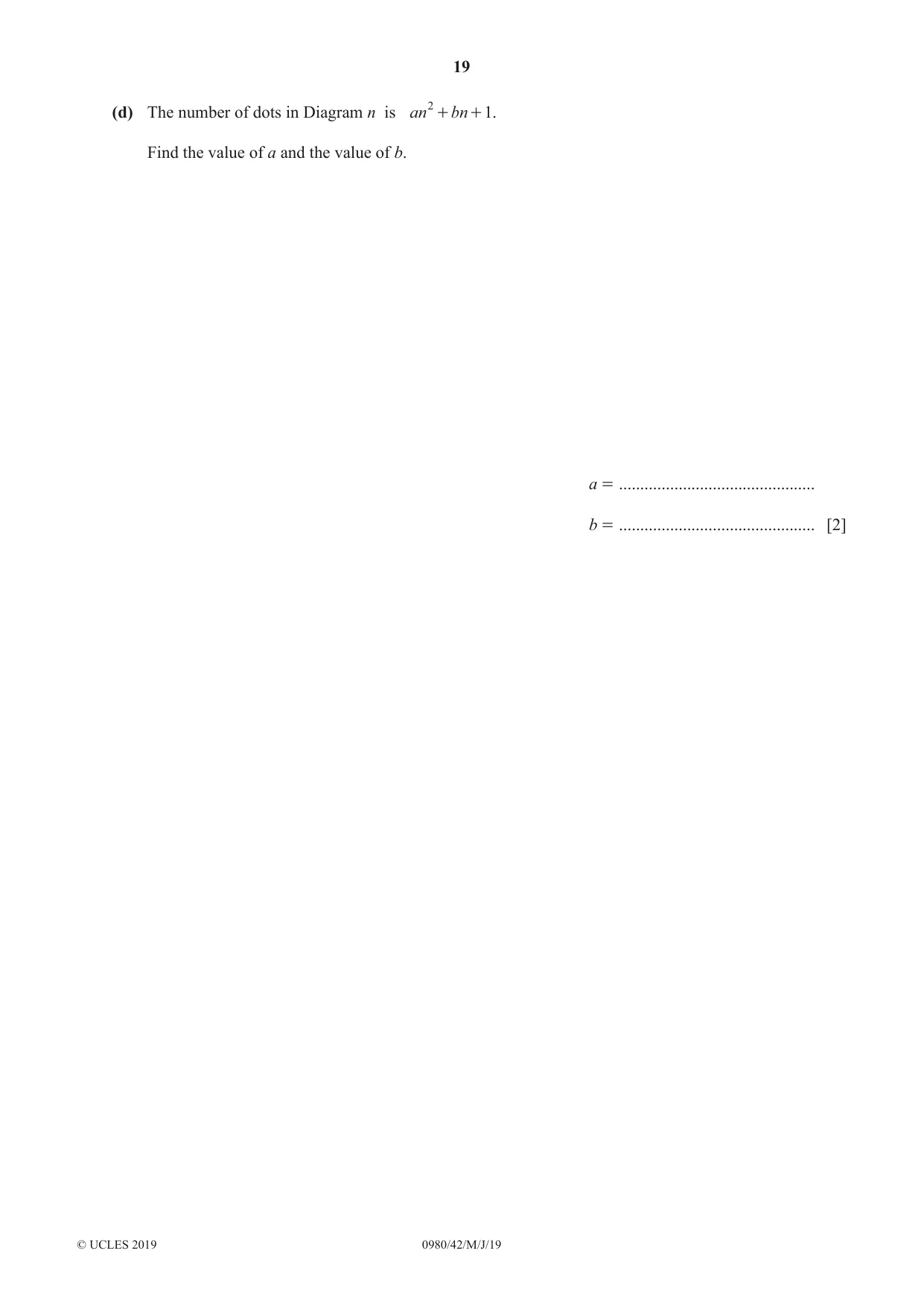 Cambridge IGCSE Mathematics (9-1) 0980 2019 May/June Paper 4 · Variant 2 question paper, page 19 of 20
