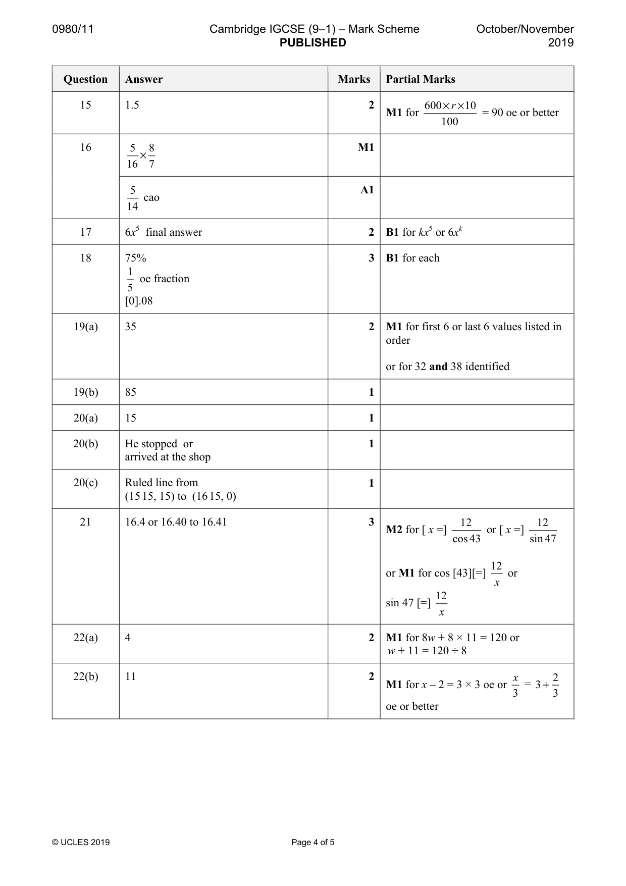 Mark scheme, page 4 of 5