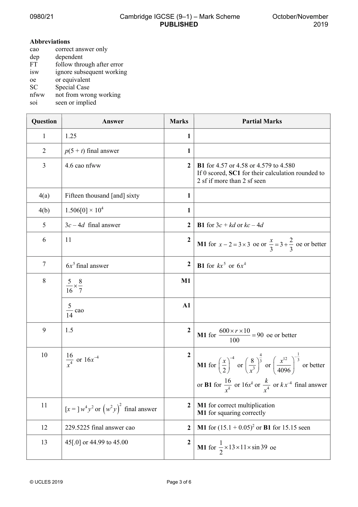 Mark scheme, page 3 of 6