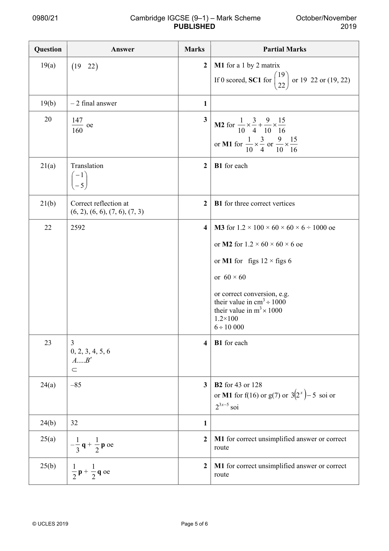 Mark scheme, page 5 of 6