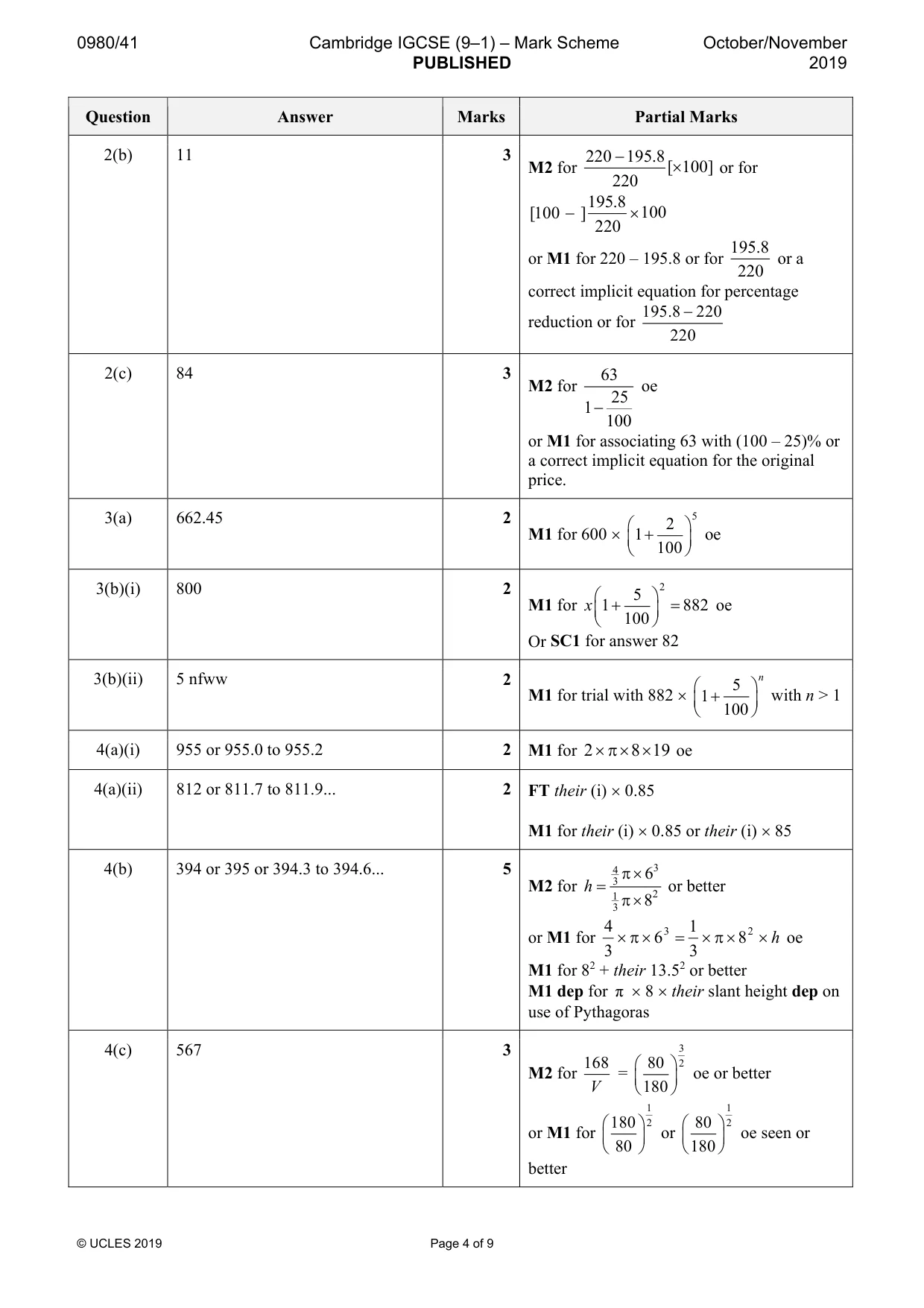 Mark scheme, page 4 of 9