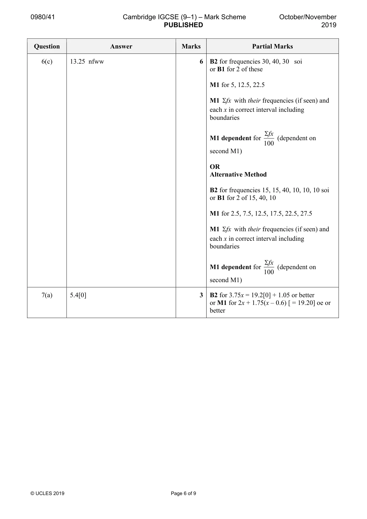Mark scheme, page 6 of 9