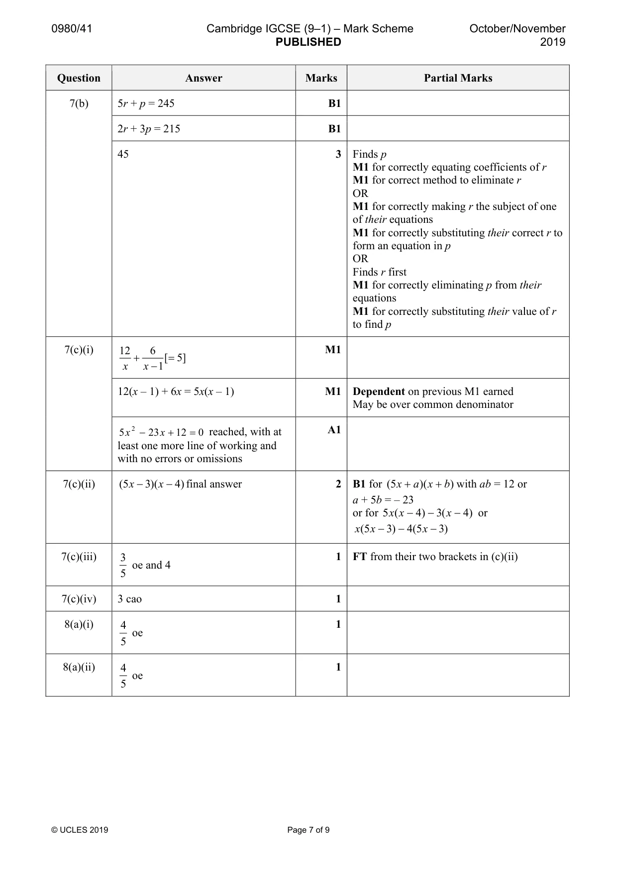 Mark scheme, page 7 of 9