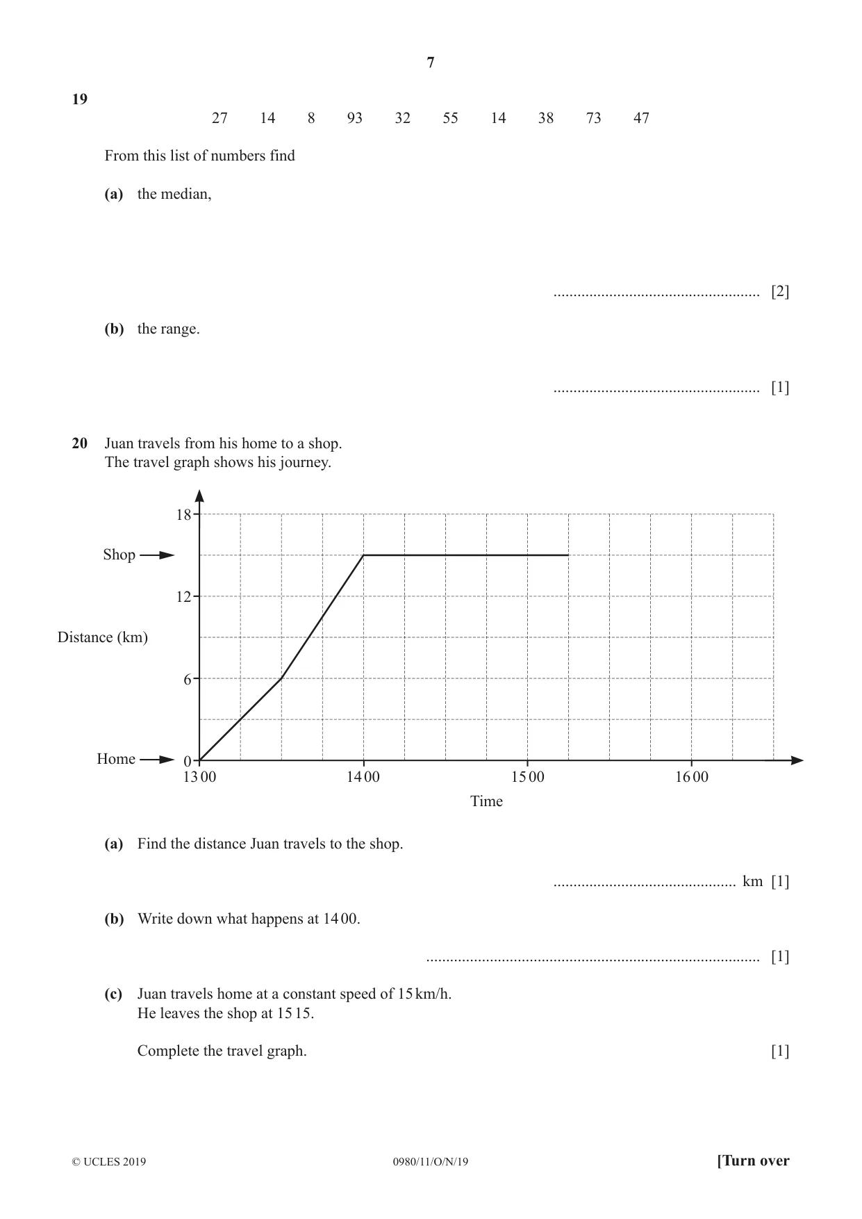 Cambridge IGCSE Mathematics (9-1) 0980 2019 Oct/Nov Paper 1 · Variant 1 question paper, page 7 of 12