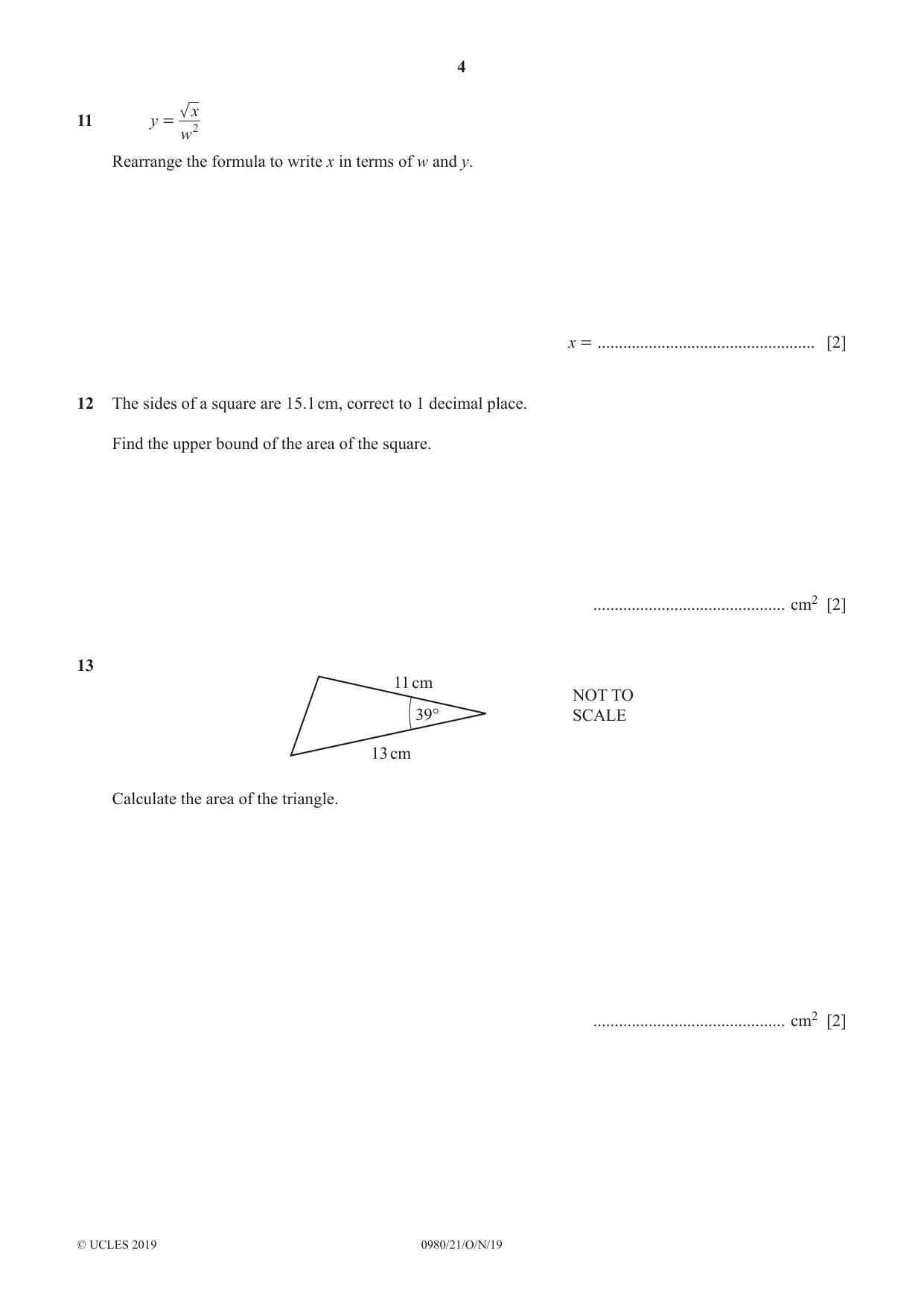 Cambridge IGCSE Mathematics (9-1) 0980 2019 Oct/Nov Paper 2 · Variant 1 question paper, page 4 of 12