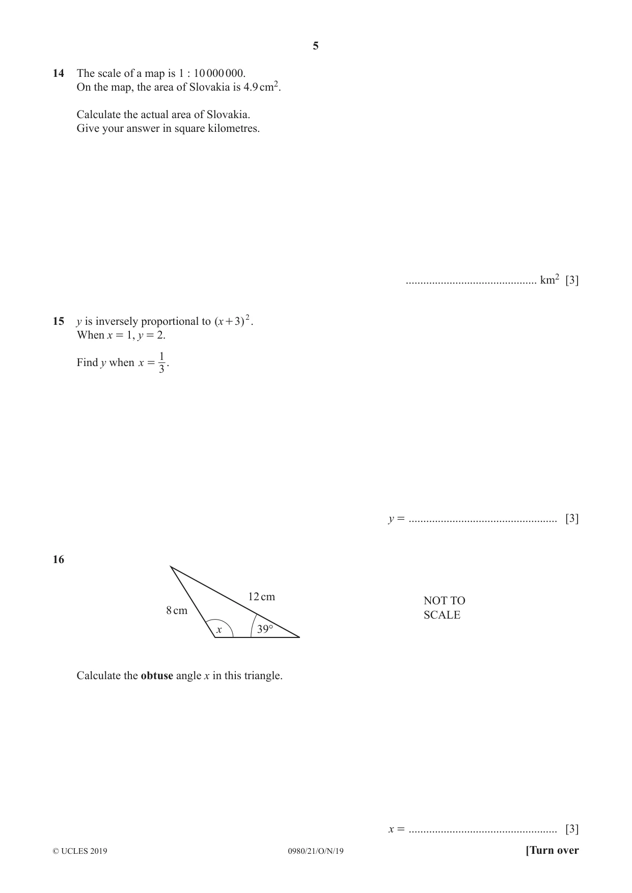 Cambridge IGCSE Mathematics (9-1) 0980 2019 Oct/Nov Paper 2 · Variant 1 question paper, page 5 of 12