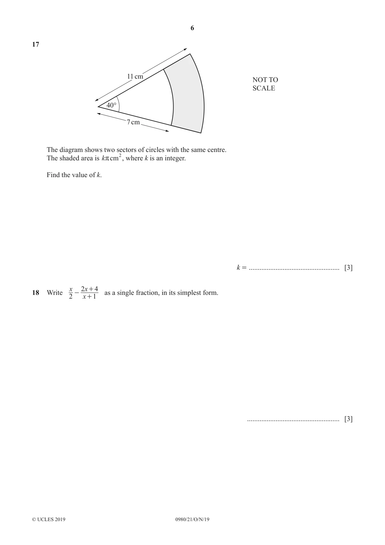 Cambridge IGCSE Mathematics (9-1) 0980 2019 Oct/Nov Paper 2 · Variant 1 question paper, page 6 of 12