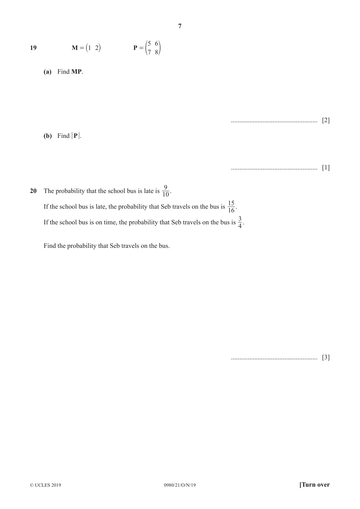 Cambridge IGCSE Mathematics (9-1) 0980 2019 Oct/Nov Paper 2 · Variant 1 question paper, page 7 of 12