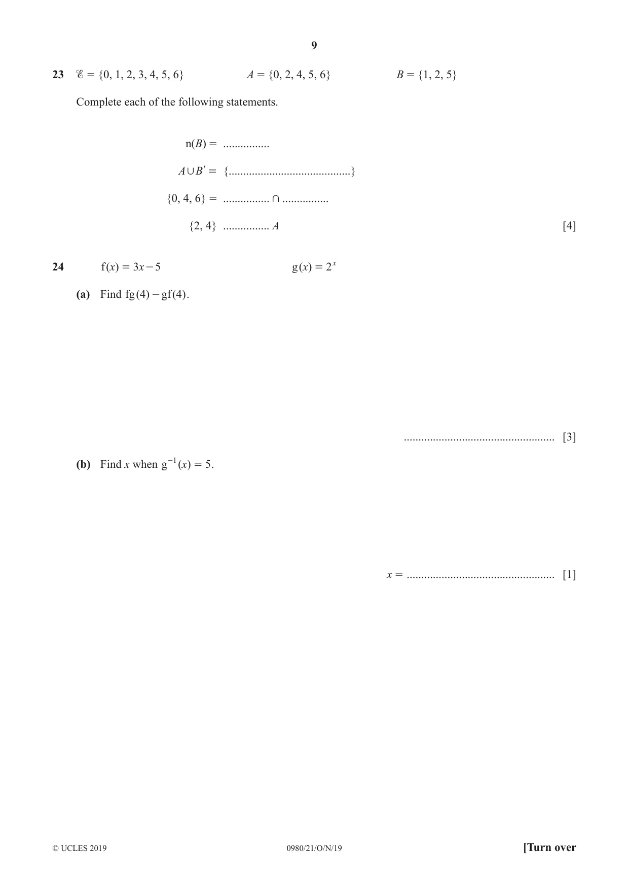 Cambridge IGCSE Mathematics (9-1) 0980 2019 Oct/Nov Paper 2 · Variant 1 question paper, page 9 of 12