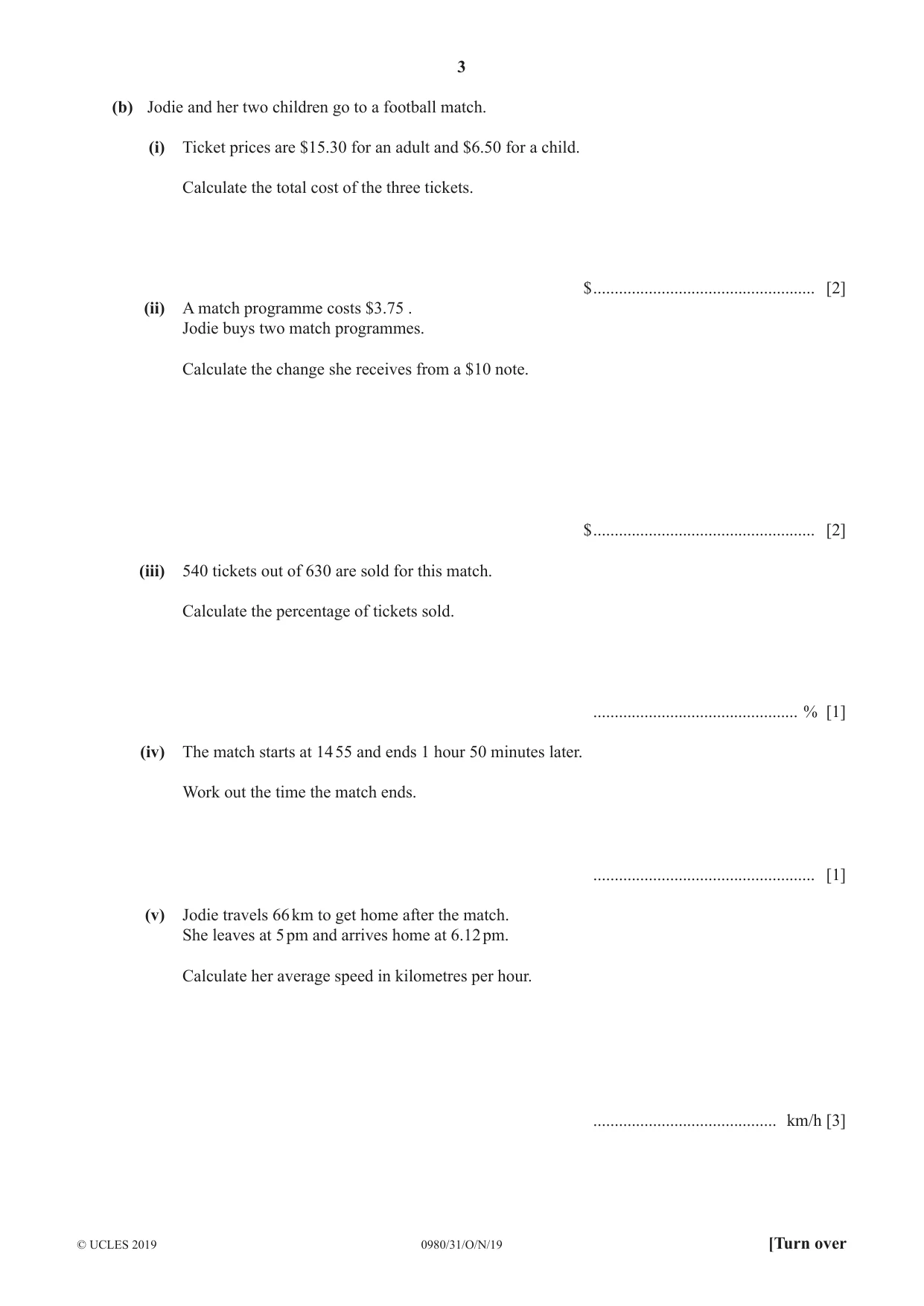 Cambridge IGCSE Mathematics (9-1) 0980 2019 Oct/Nov Paper 3 · Variant 1 question paper, page 3 of 16
