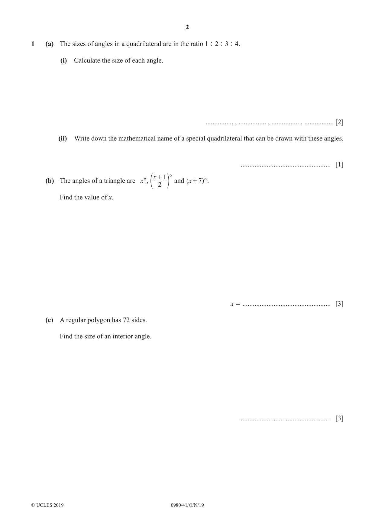 Cambridge IGCSE Mathematics (9-1) 0980 2019 Oct/Nov Paper 4 · Variant 1 question paper, page 2 of 16
