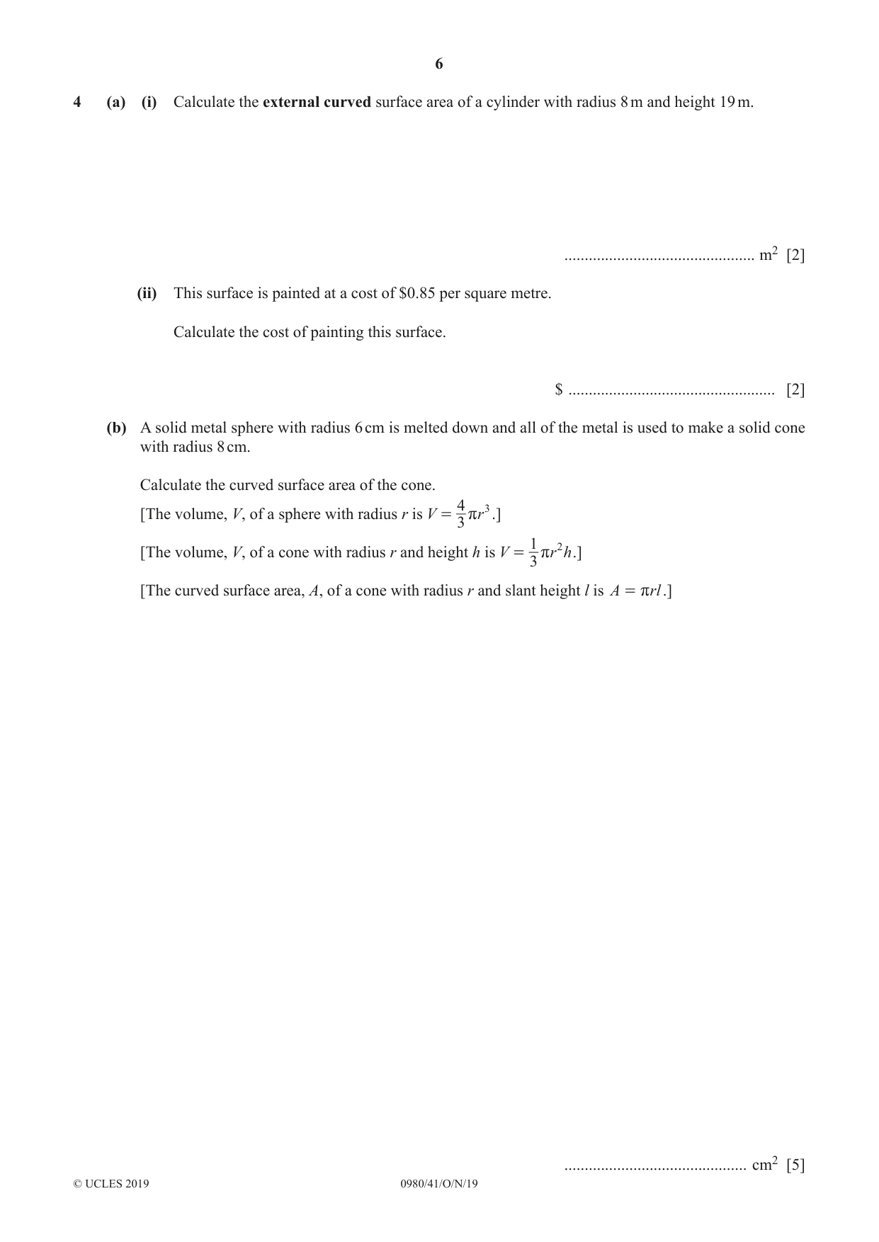 Cambridge IGCSE Mathematics (9-1) 0980 2019 Oct/Nov Paper 4 · Variant 1 question paper, page 6 of 16