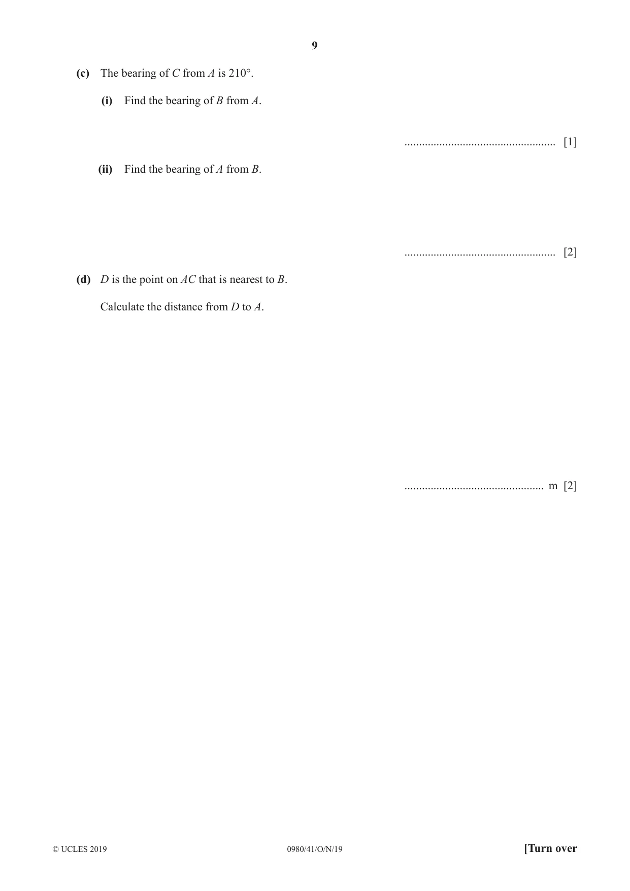 Cambridge IGCSE Mathematics (9-1) 0980 2019 Oct/Nov Paper 4 · Variant 1 question paper, page 9 of 16
