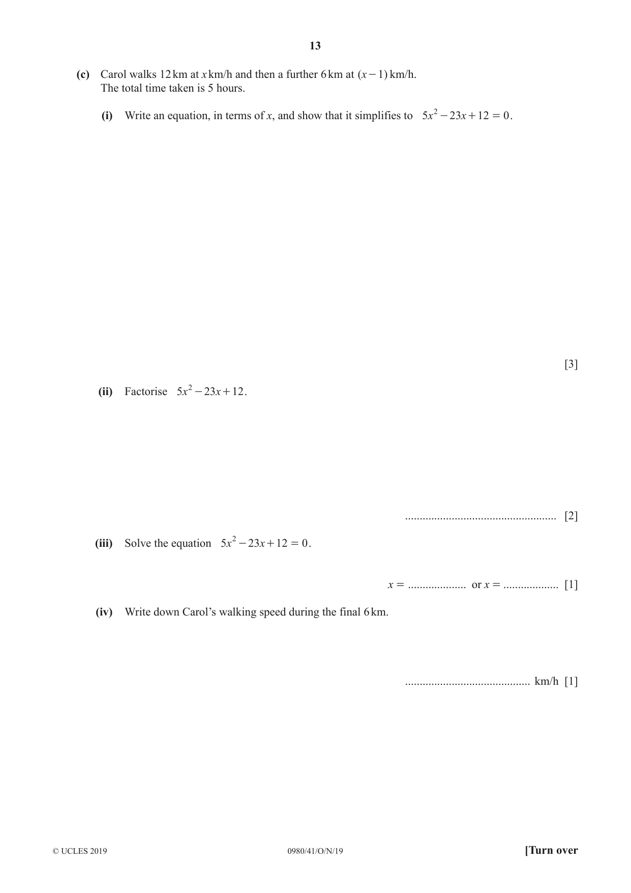 Cambridge IGCSE Mathematics (9-1) 0980 2019 Oct/Nov Paper 4 · Variant 1 question paper, page 13 of 16