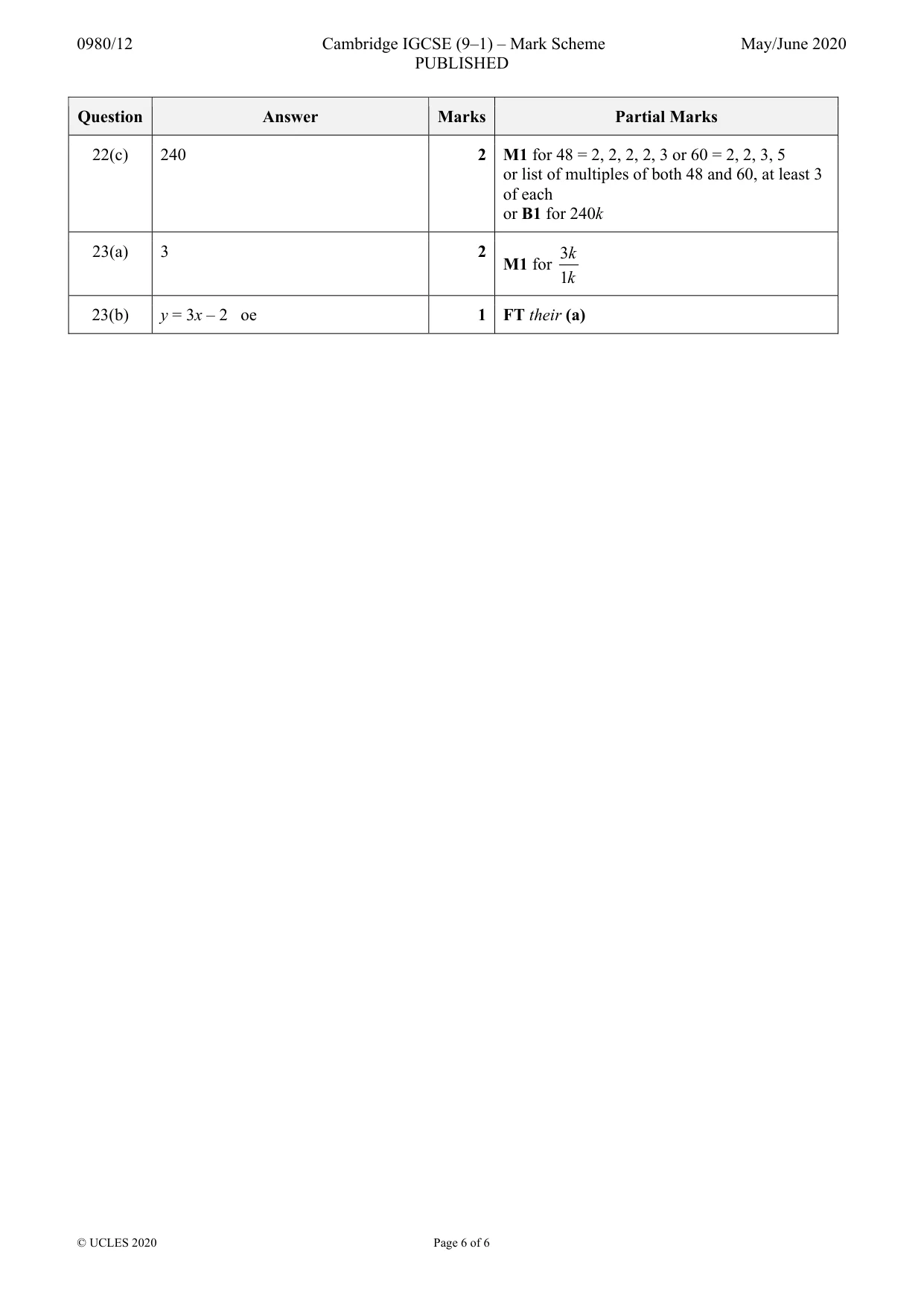 Mark scheme, page 6 of 6