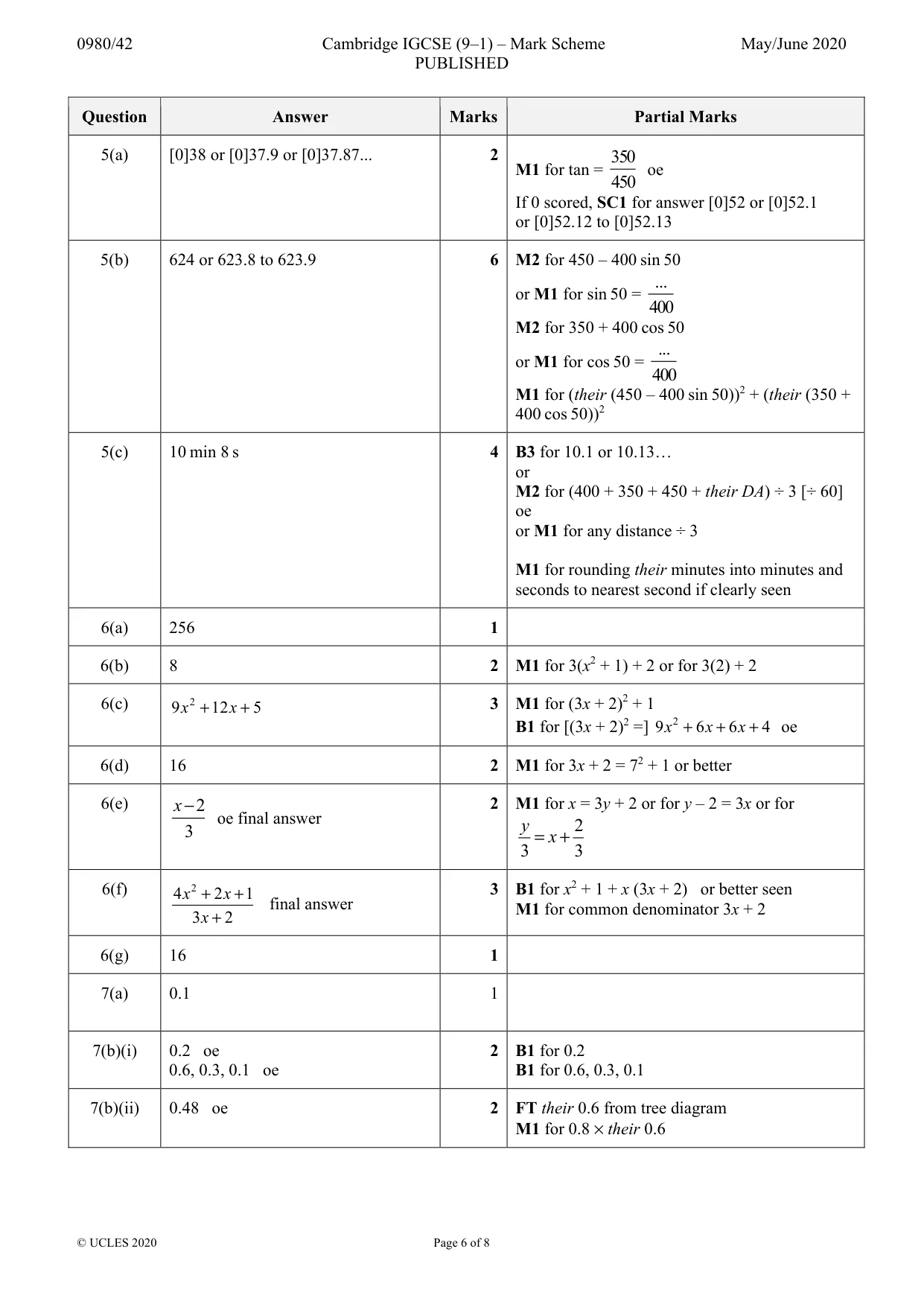 Mark scheme, page 6 of 8