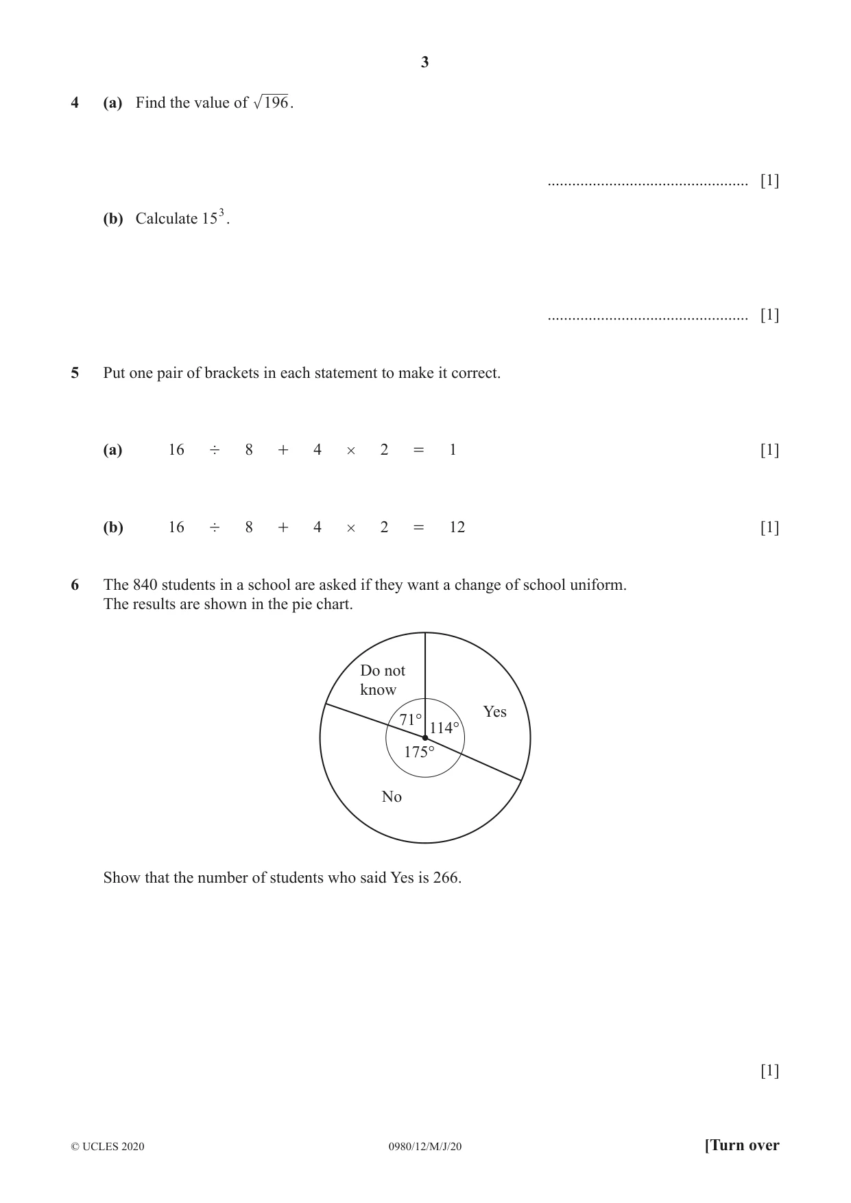Cambridge IGCSE Mathematics (9-1) 0980 2020 May/June Paper 1 · Variant 2 question paper, page 3 of 12