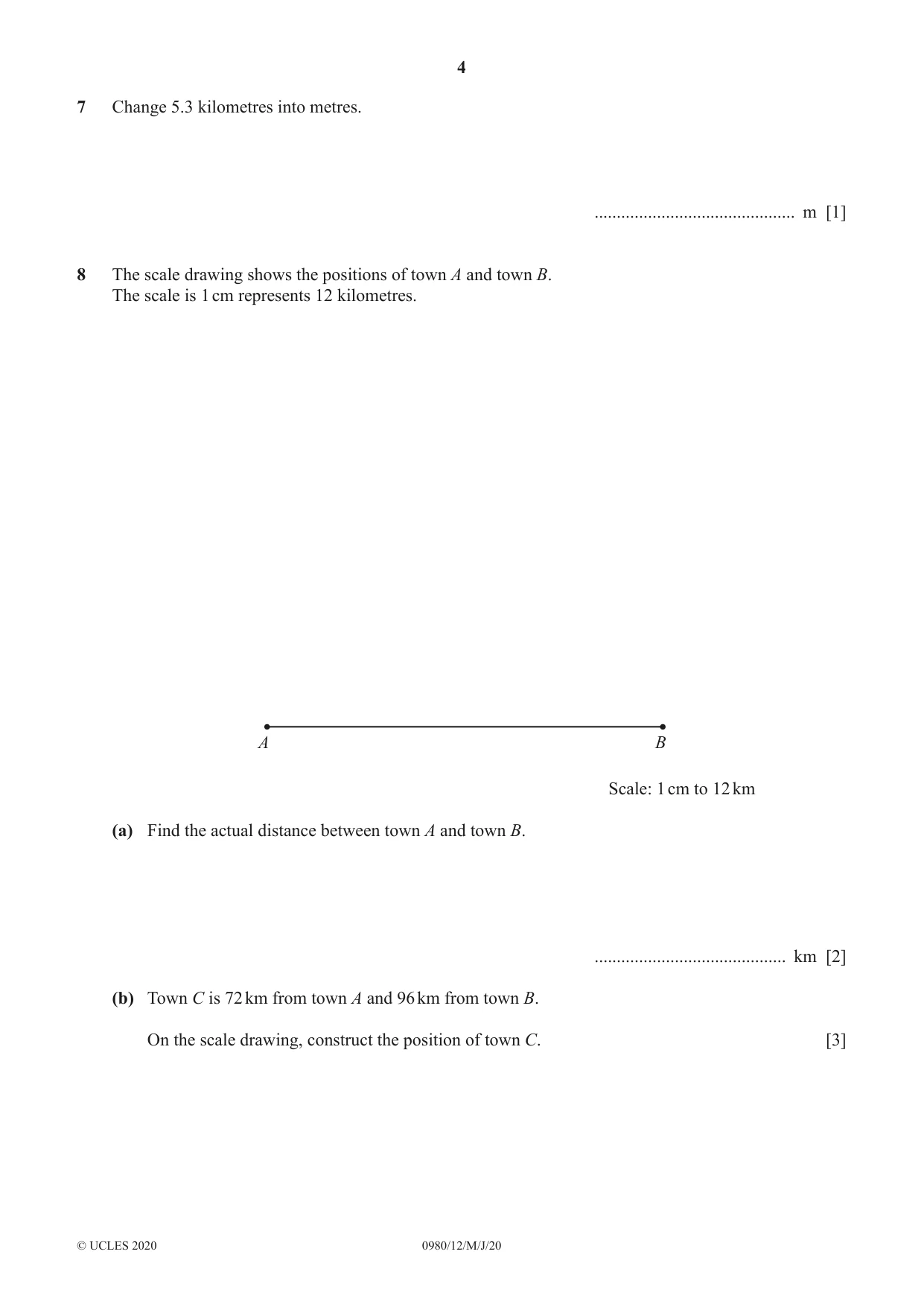 Cambridge IGCSE Mathematics (9-1) 0980 2020 May/June Paper 1 · Variant 2 question paper, page 4 of 12