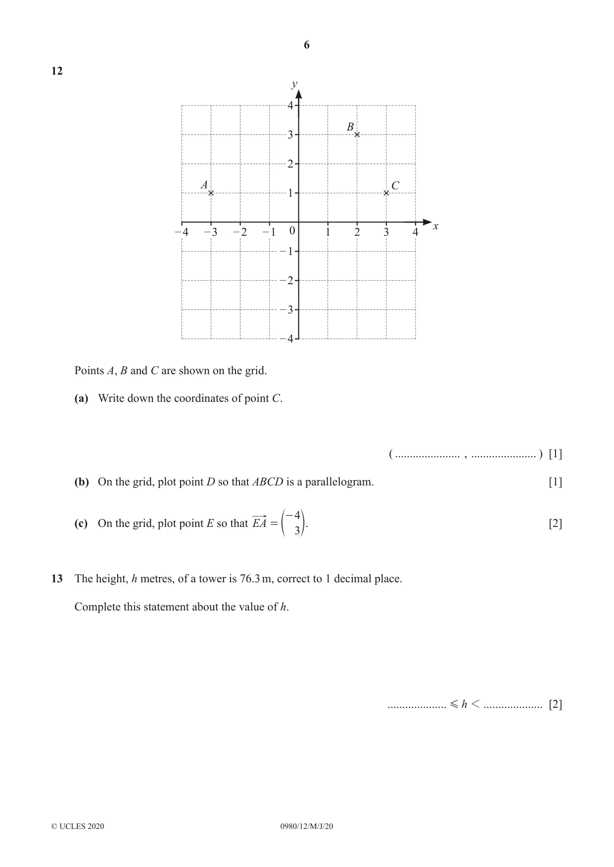 Cambridge IGCSE Mathematics (9-1) 0980 2020 May/June Paper 1 · Variant 2 question paper, page 6 of 12