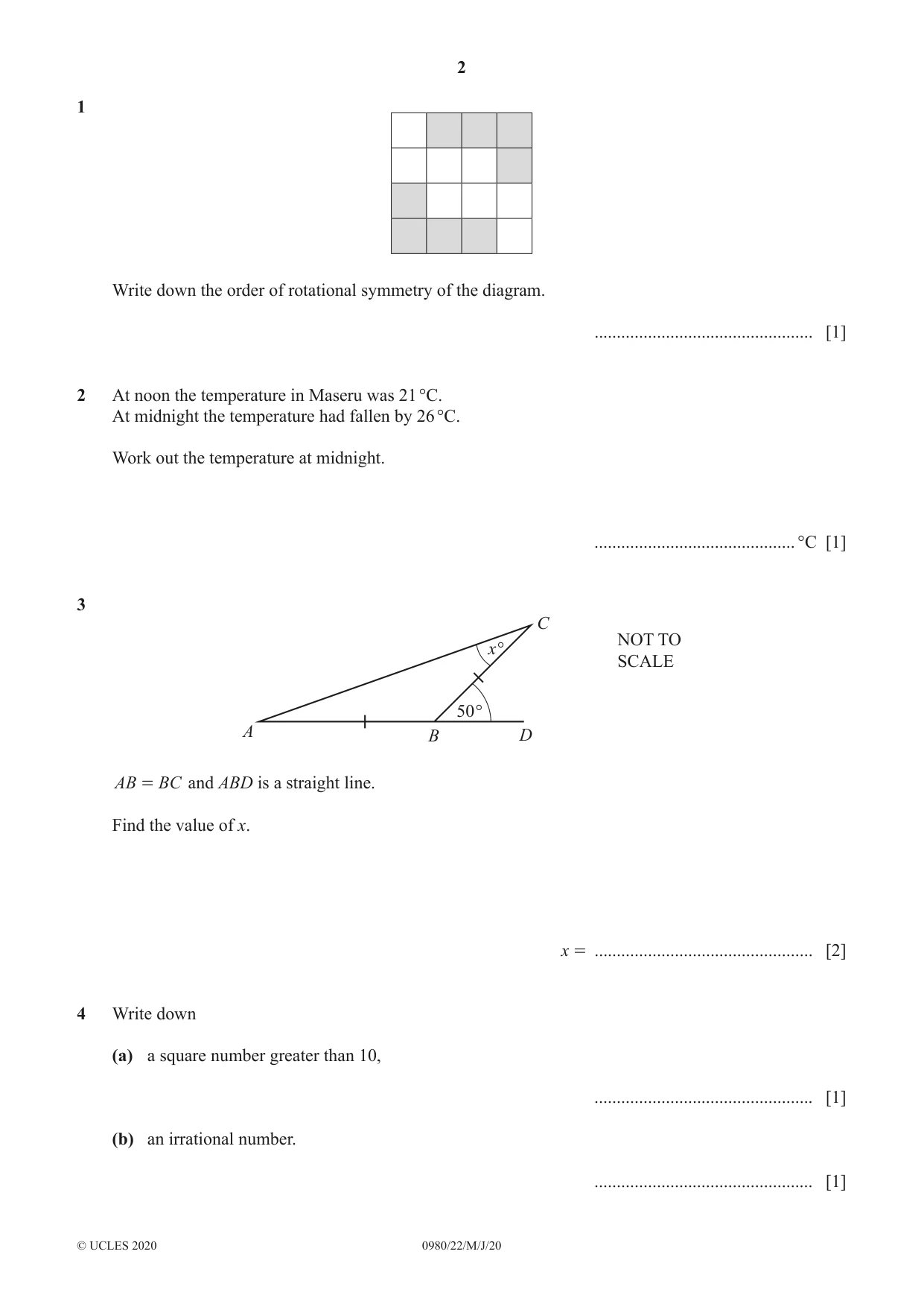 Cambridge IGCSE Mathematics (9-1) 0980 2020 May/June Paper 2 · Variant 2 question paper, page 2 of 12