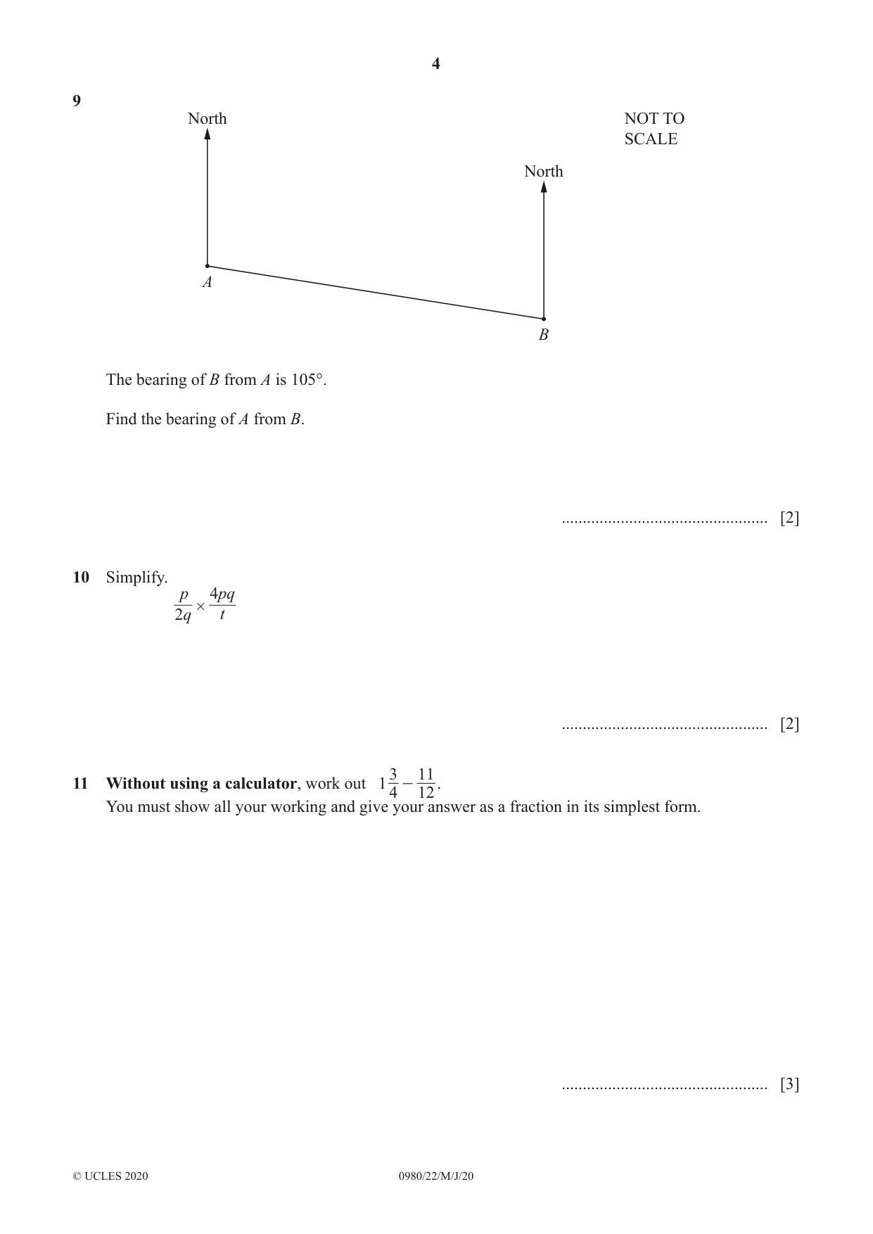 Cambridge IGCSE Mathematics (9-1) 0980 2020 May/June Paper 2 · Variant 2 question paper, page 4 of 12