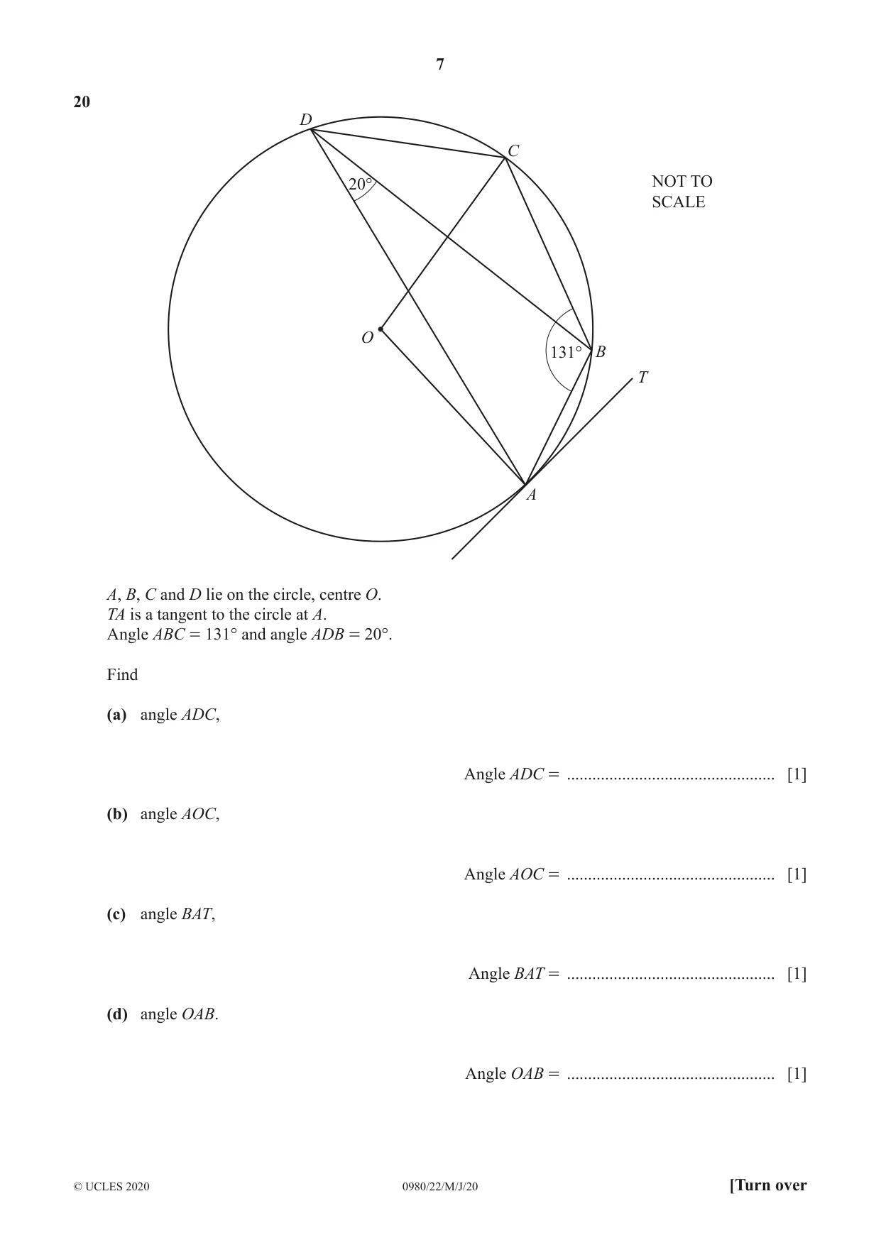 Cambridge IGCSE Mathematics (9-1) 0980 2020 May/June Paper 2 · Variant 2 question paper, page 7 of 12