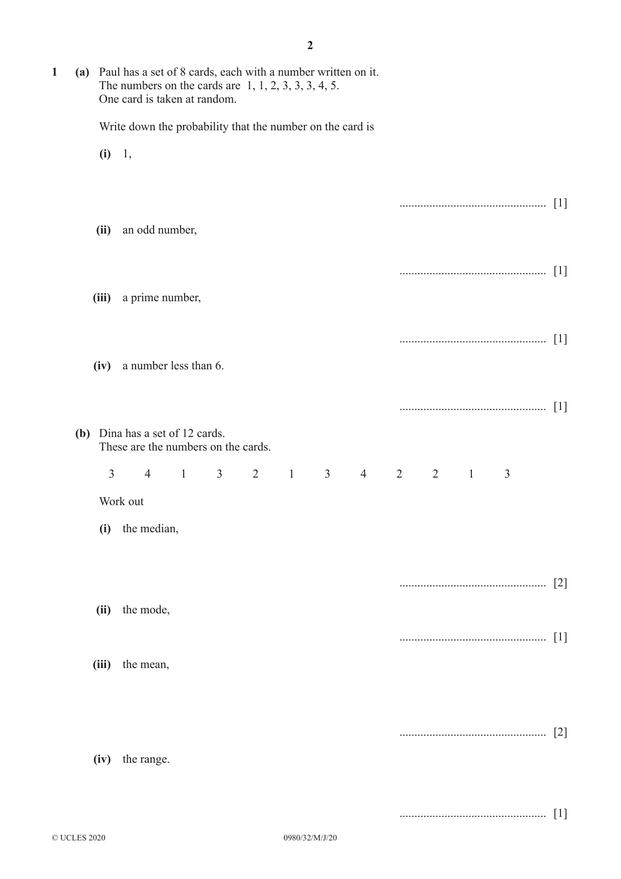 Cambridge IGCSE Mathematics (9-1) 0980 2020 May/June Paper 3 · Variant 2 question paper, page 2 of 16