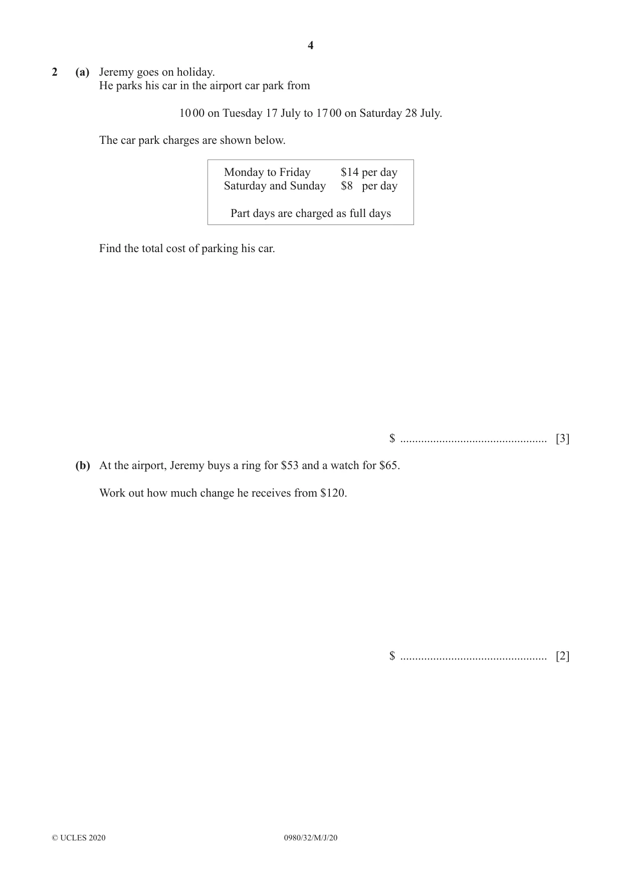Cambridge IGCSE Mathematics (9-1) 0980 2020 May/June Paper 3 · Variant 2 question paper, page 4 of 16