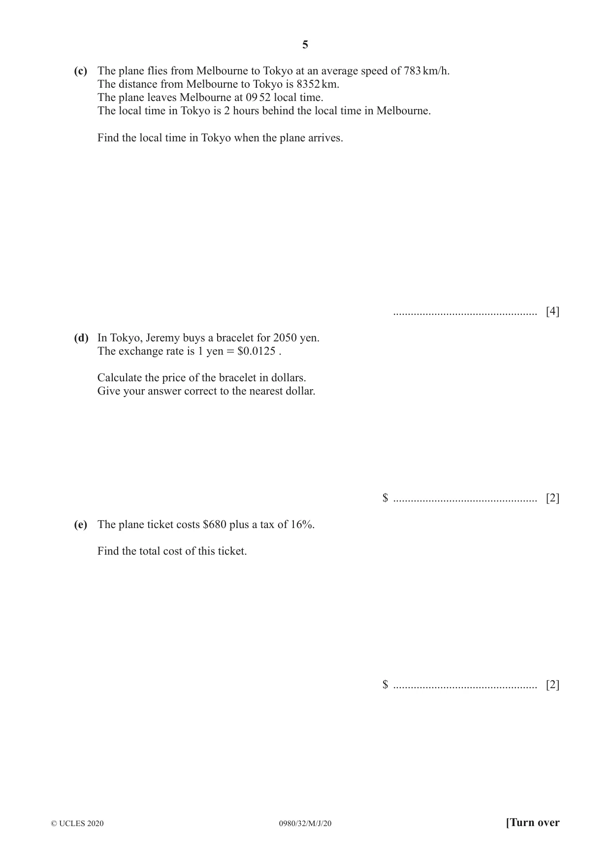 Cambridge IGCSE Mathematics (9-1) 0980 2020 May/June Paper 3 · Variant 2 question paper, page 5 of 16