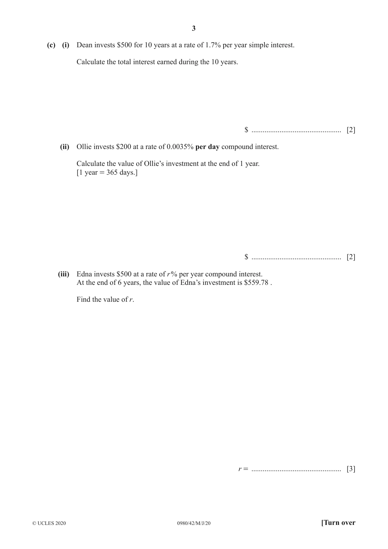 Cambridge IGCSE Mathematics (9-1) 0980 2020 May/June Paper 4 · Variant 2 question paper, page 3 of 20