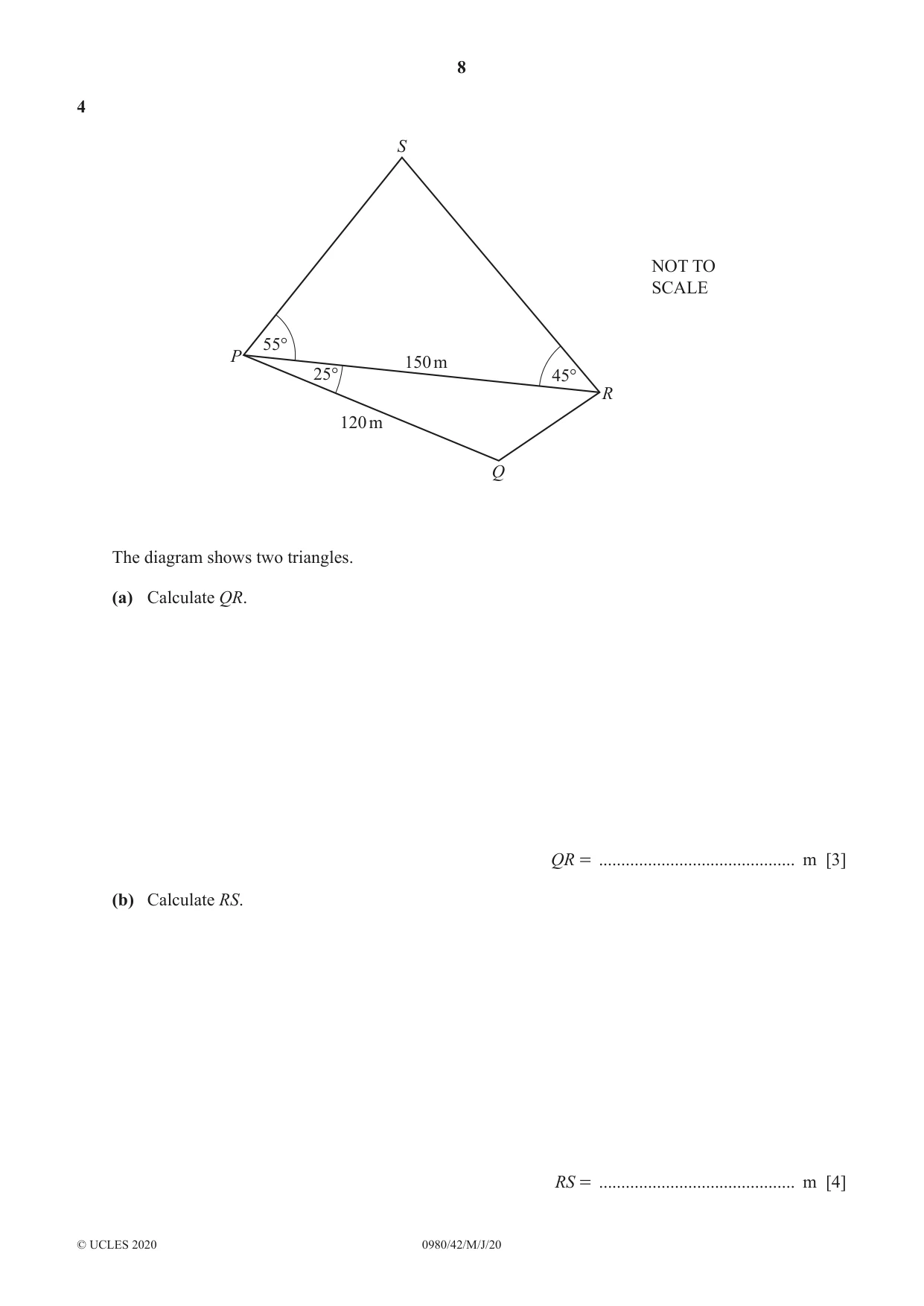 Cambridge IGCSE Mathematics (9-1) 0980 2020 May/June Paper 4 · Variant 2 question paper, page 8 of 20