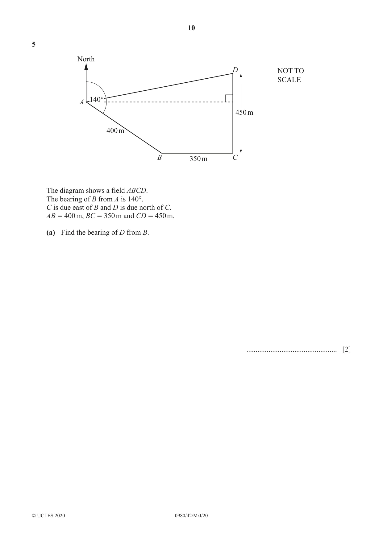 Cambridge IGCSE Mathematics (9-1) 0980 2020 May/June Paper 4 · Variant 2 question paper, page 10 of 20