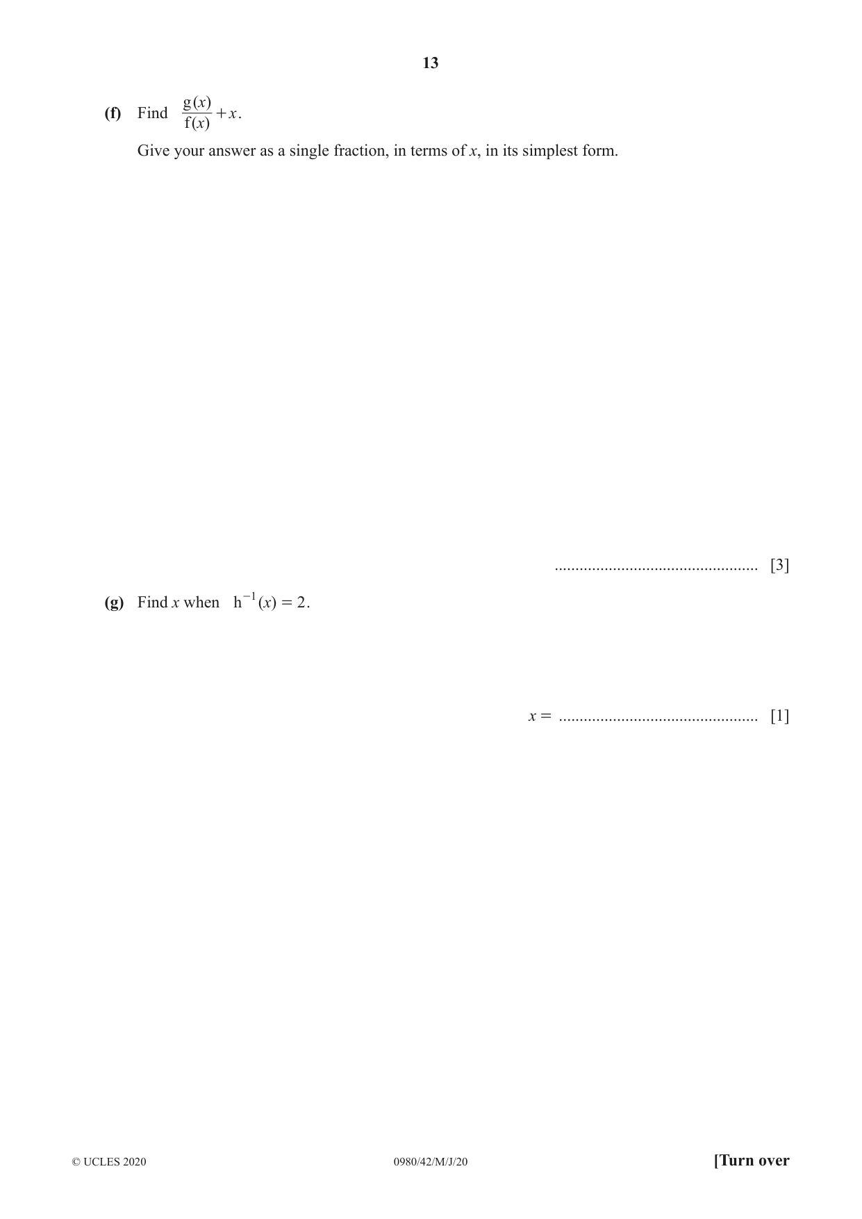 Cambridge IGCSE Mathematics (9-1) 0980 2020 May/June Paper 4 · Variant 2 question paper, page 13 of 20
