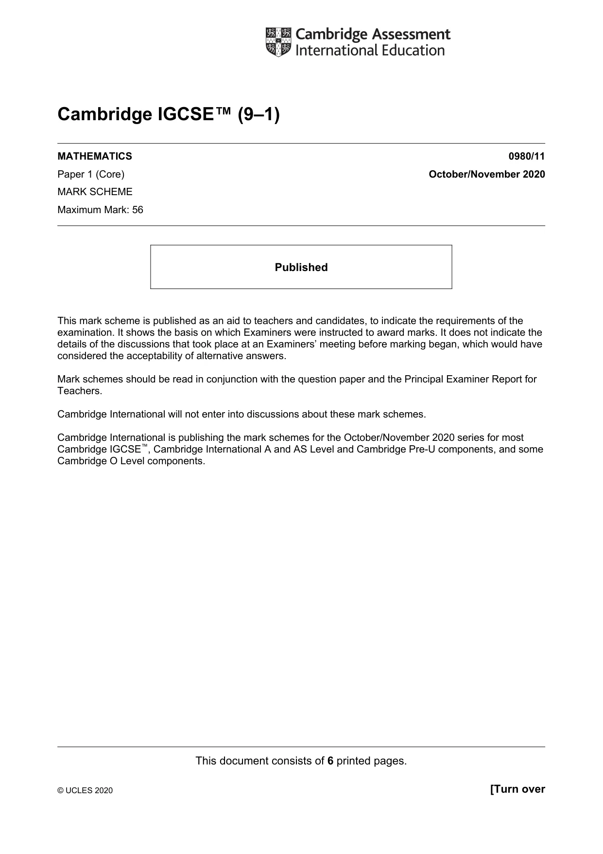 Mark scheme, page 1 of 6
