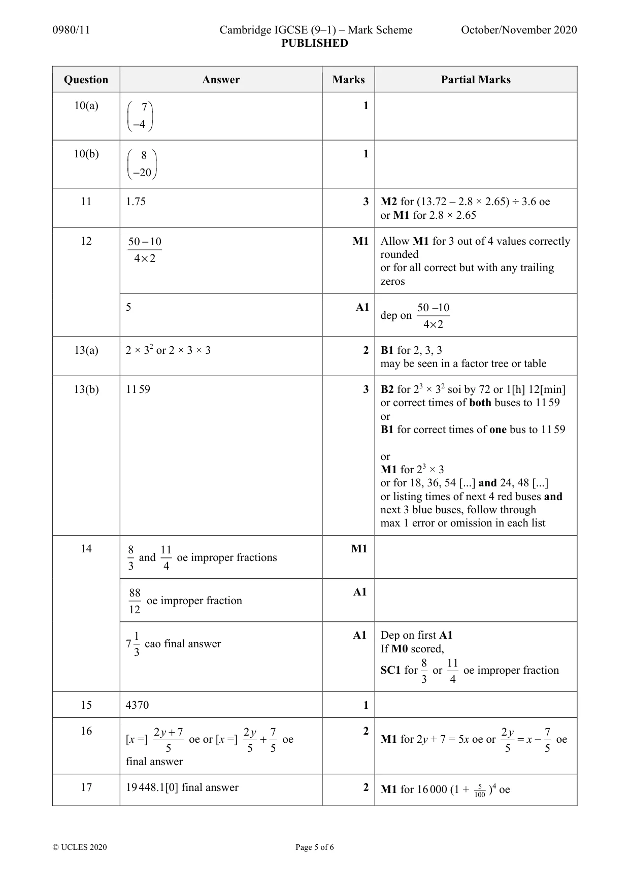 Mark scheme, page 5 of 6
