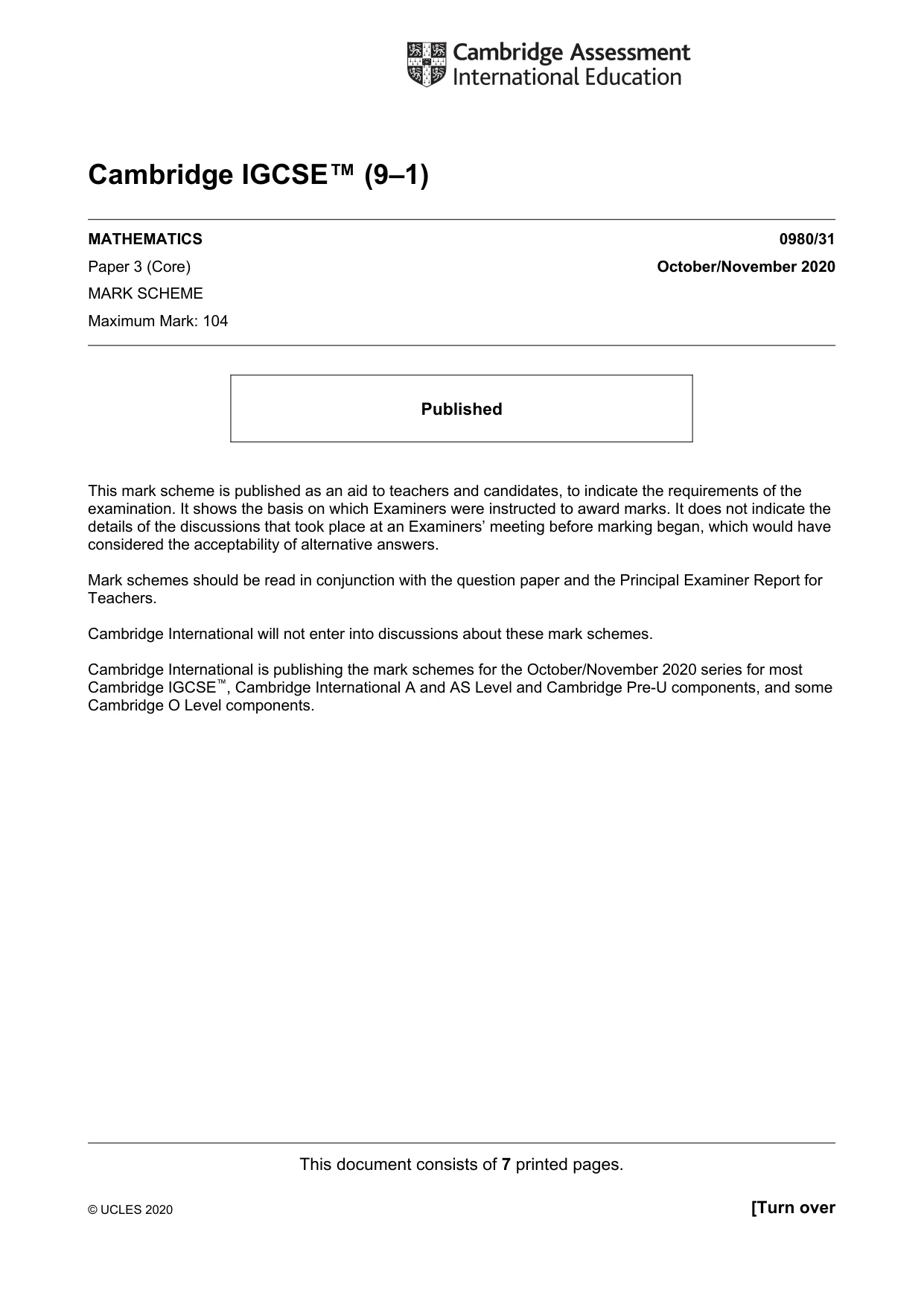 Mark scheme, page 1 of 7