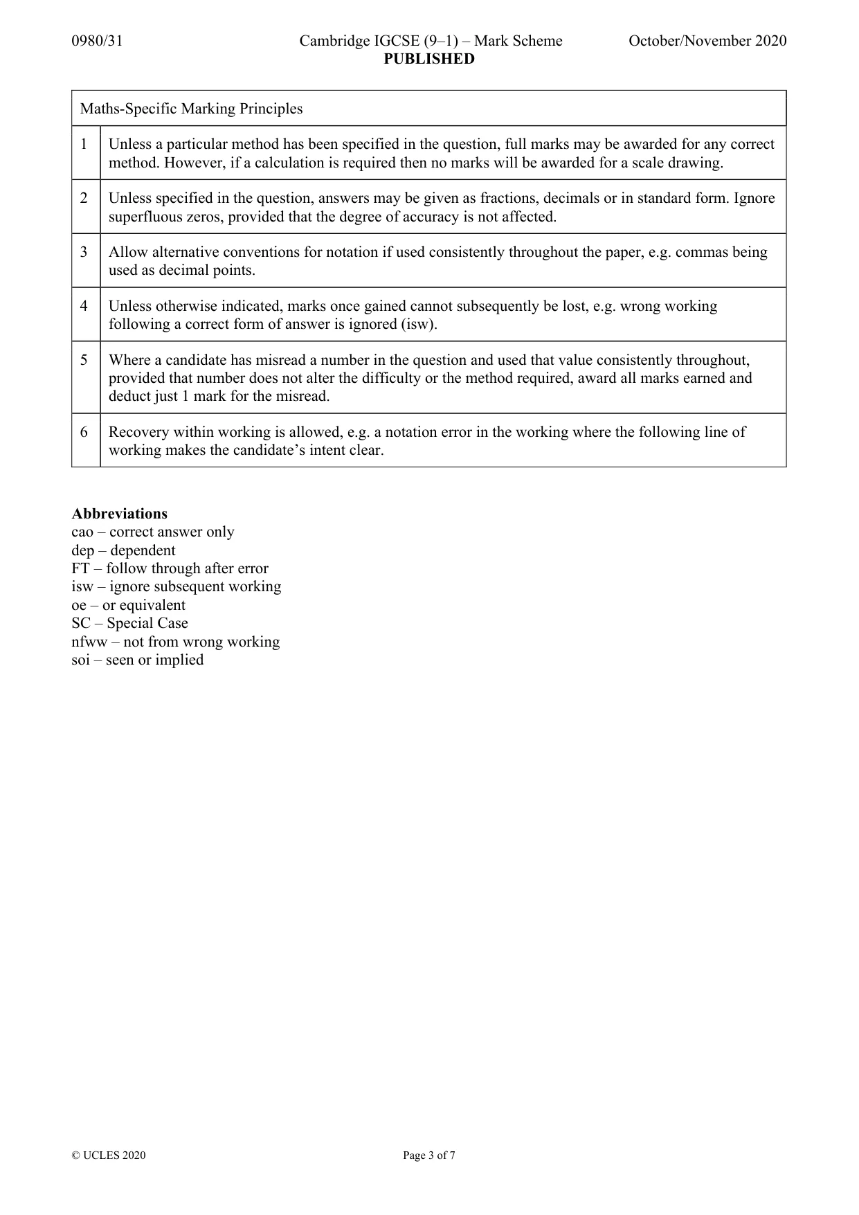 Mark scheme, page 3 of 7