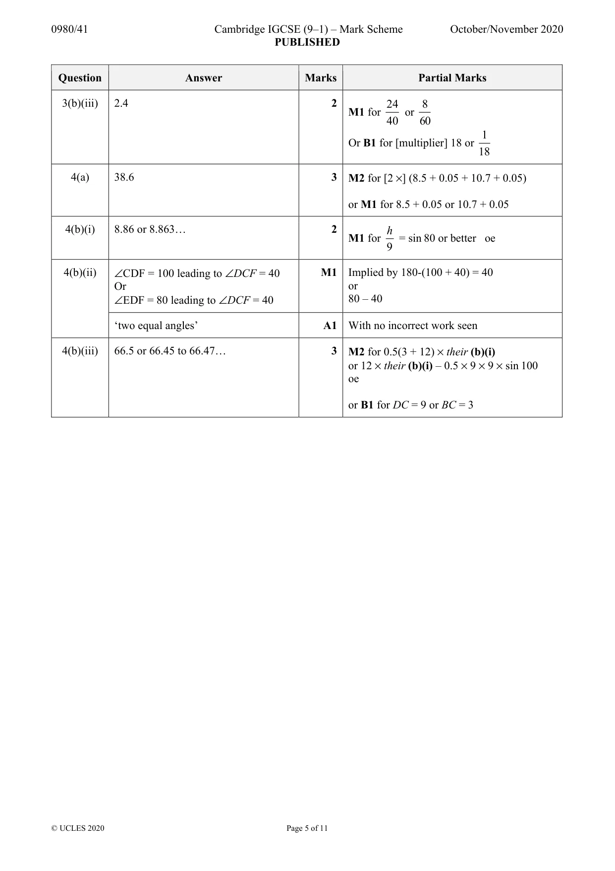 Mark scheme, page 5 of 11