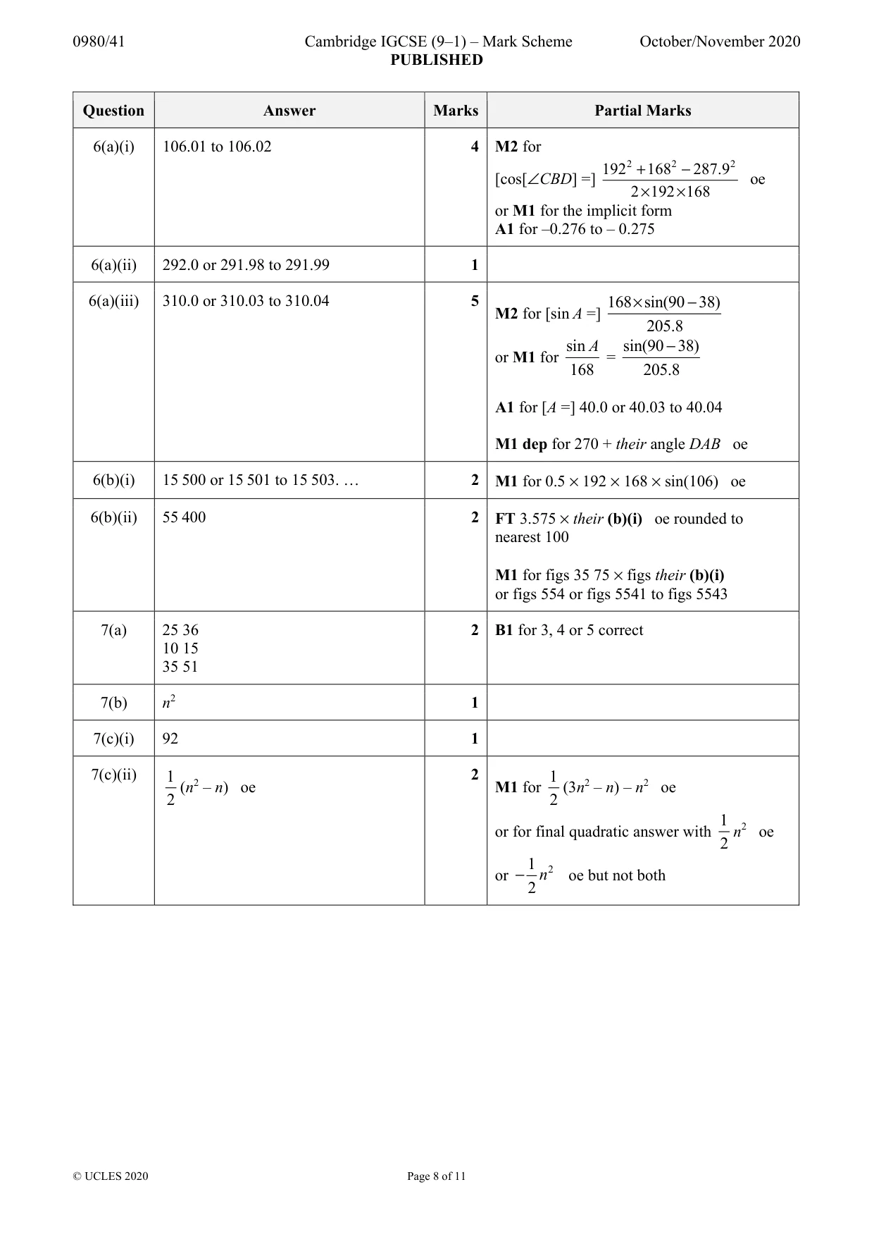 Mark scheme, page 8 of 11