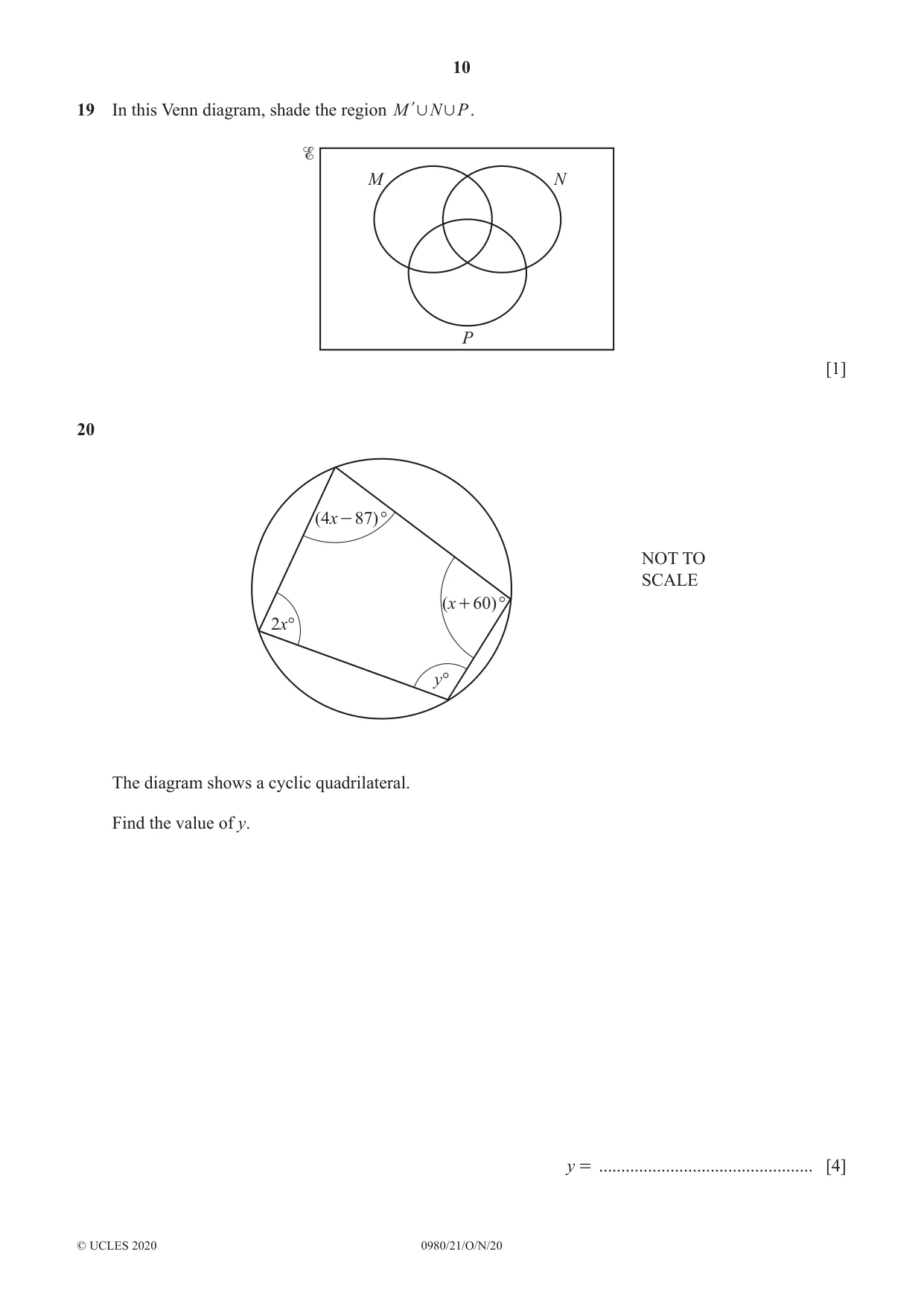 Cambridge IGCSE Mathematics (9-1) 0980 2020 Oct/Nov Paper 2 · Variant 1 question paper, page 10 of 12