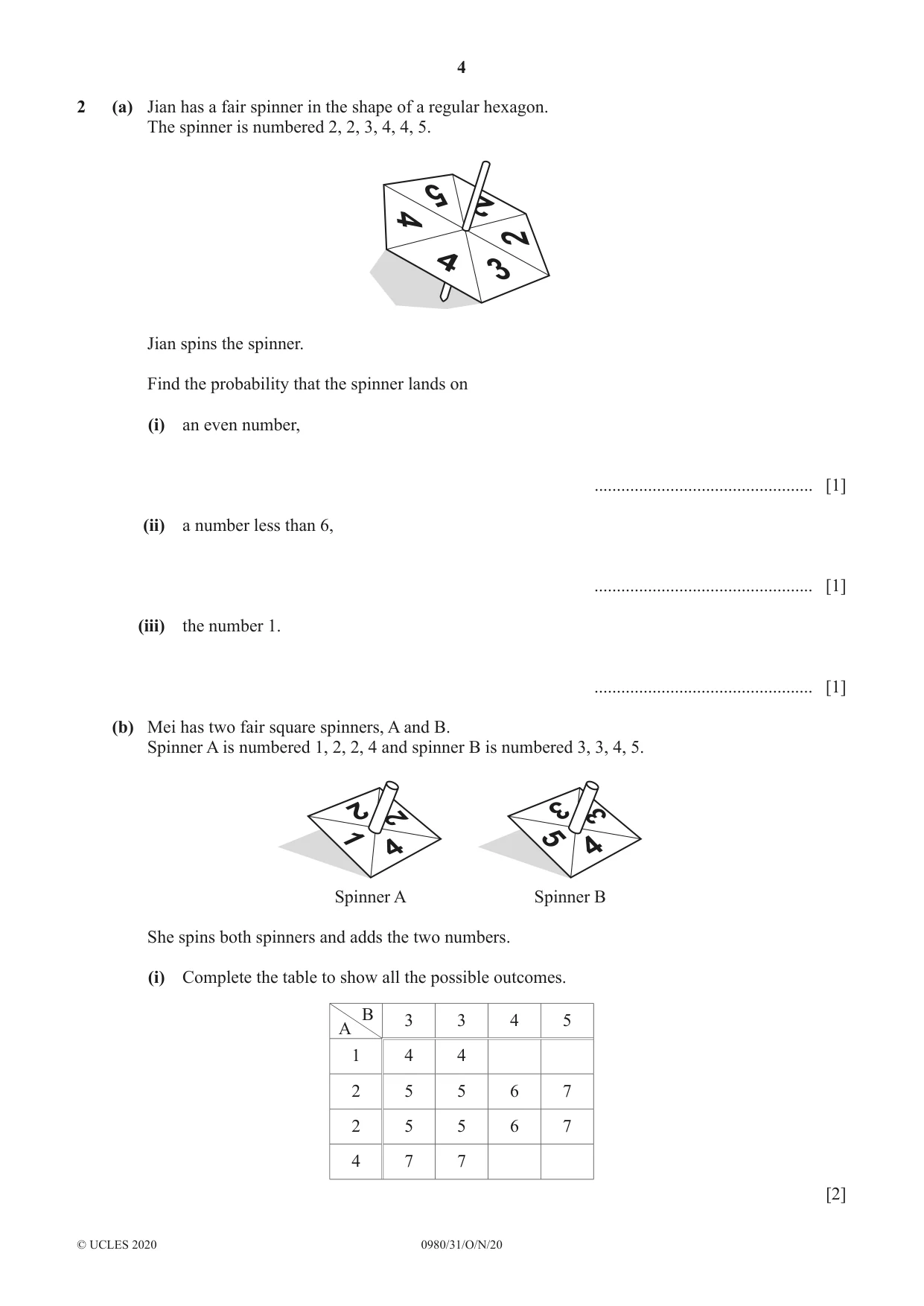 Cambridge IGCSE Mathematics (9-1) 0980 2020 Oct/Nov Paper 3 · Variant 1 question paper, page 4 of 20