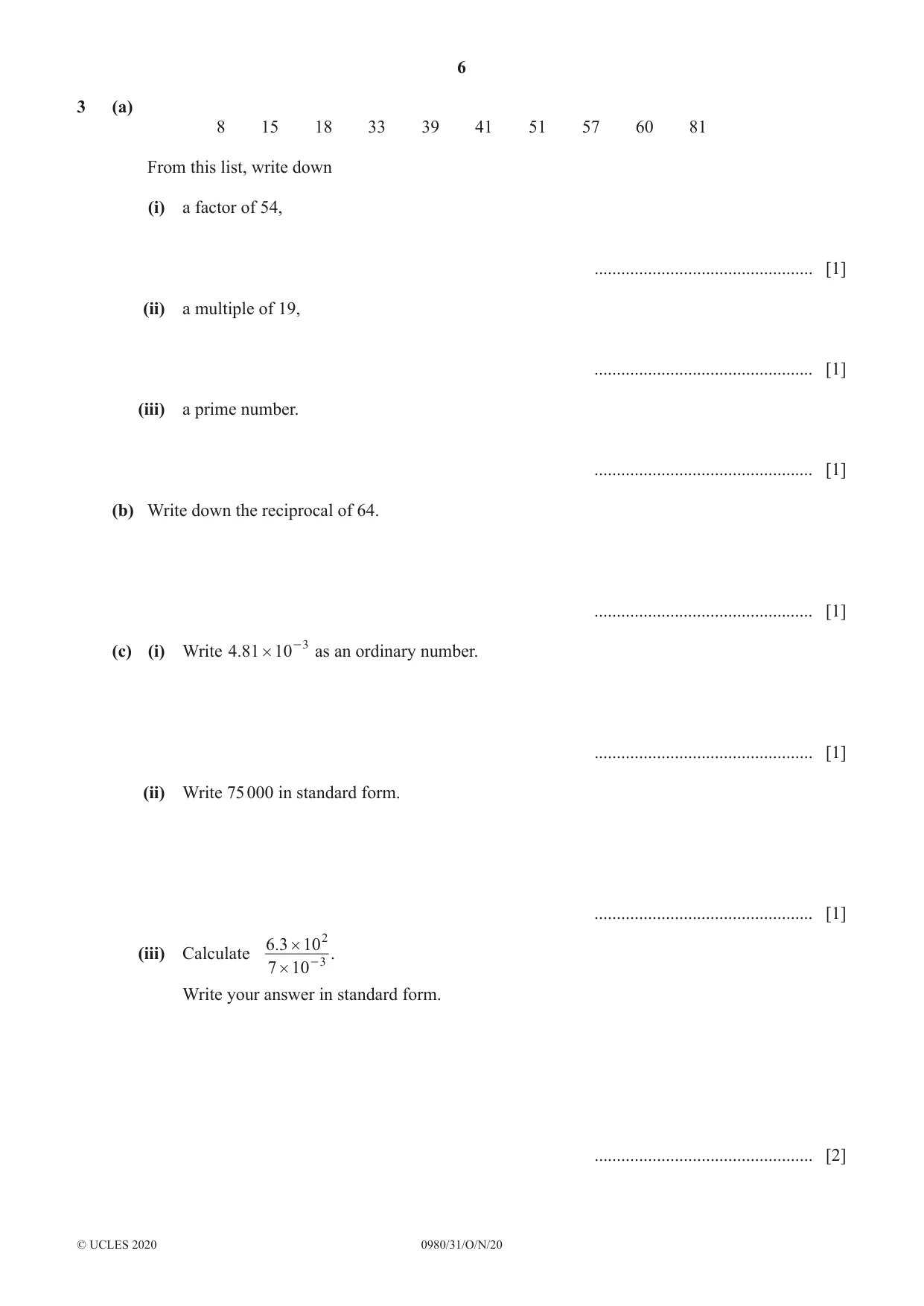 Cambridge IGCSE Mathematics (9-1) 0980 2020 Oct/Nov Paper 3 · Variant 1 question paper, page 6 of 20