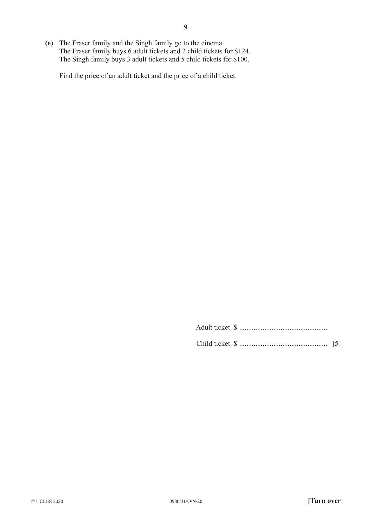 Cambridge IGCSE Mathematics (9-1) 0980 2020 Oct/Nov Paper 3 · Variant 1 question paper, page 9 of 20