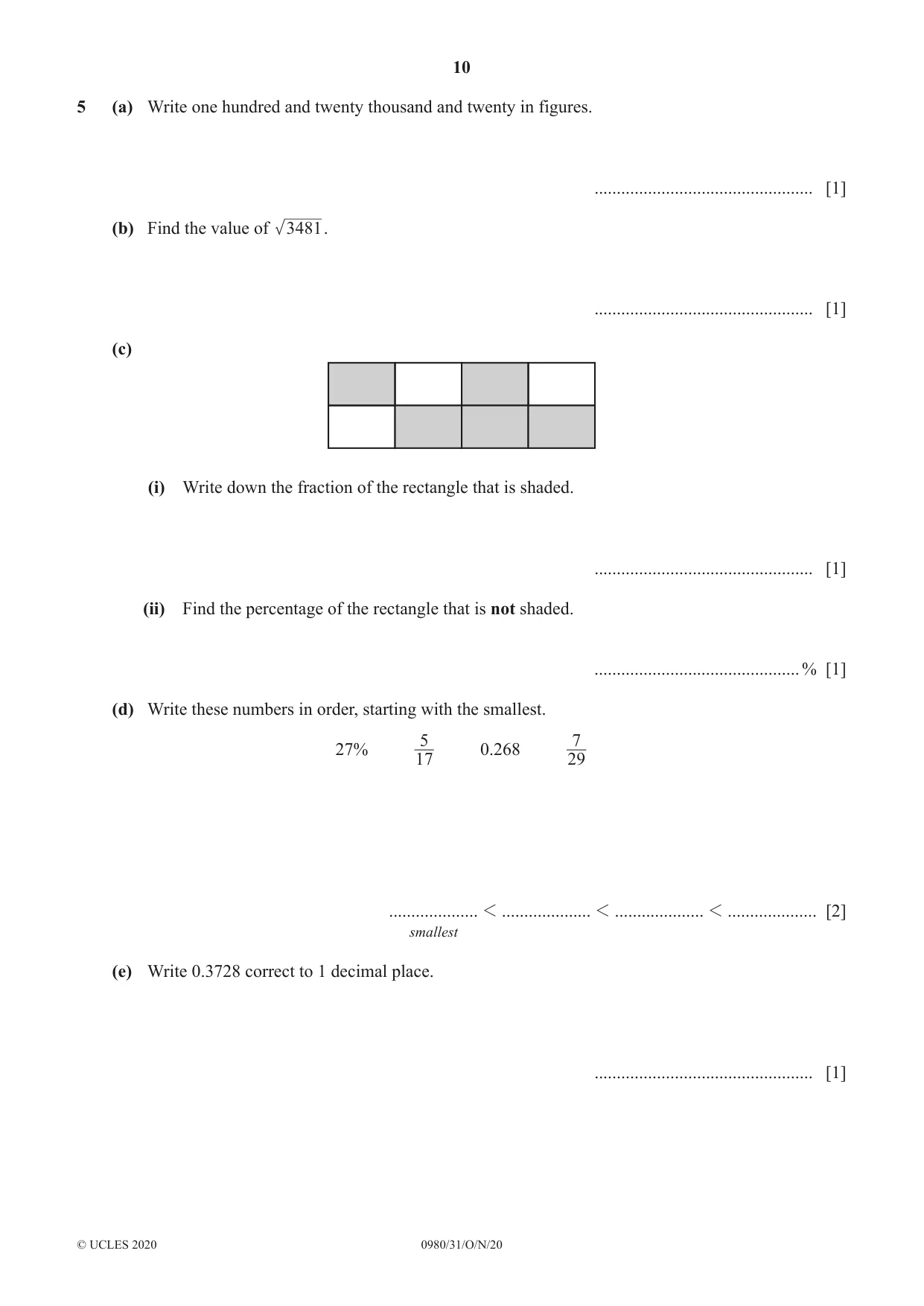 Cambridge IGCSE Mathematics (9-1) 0980 2020 Oct/Nov Paper 3 · Variant 1 question paper, page 10 of 20
